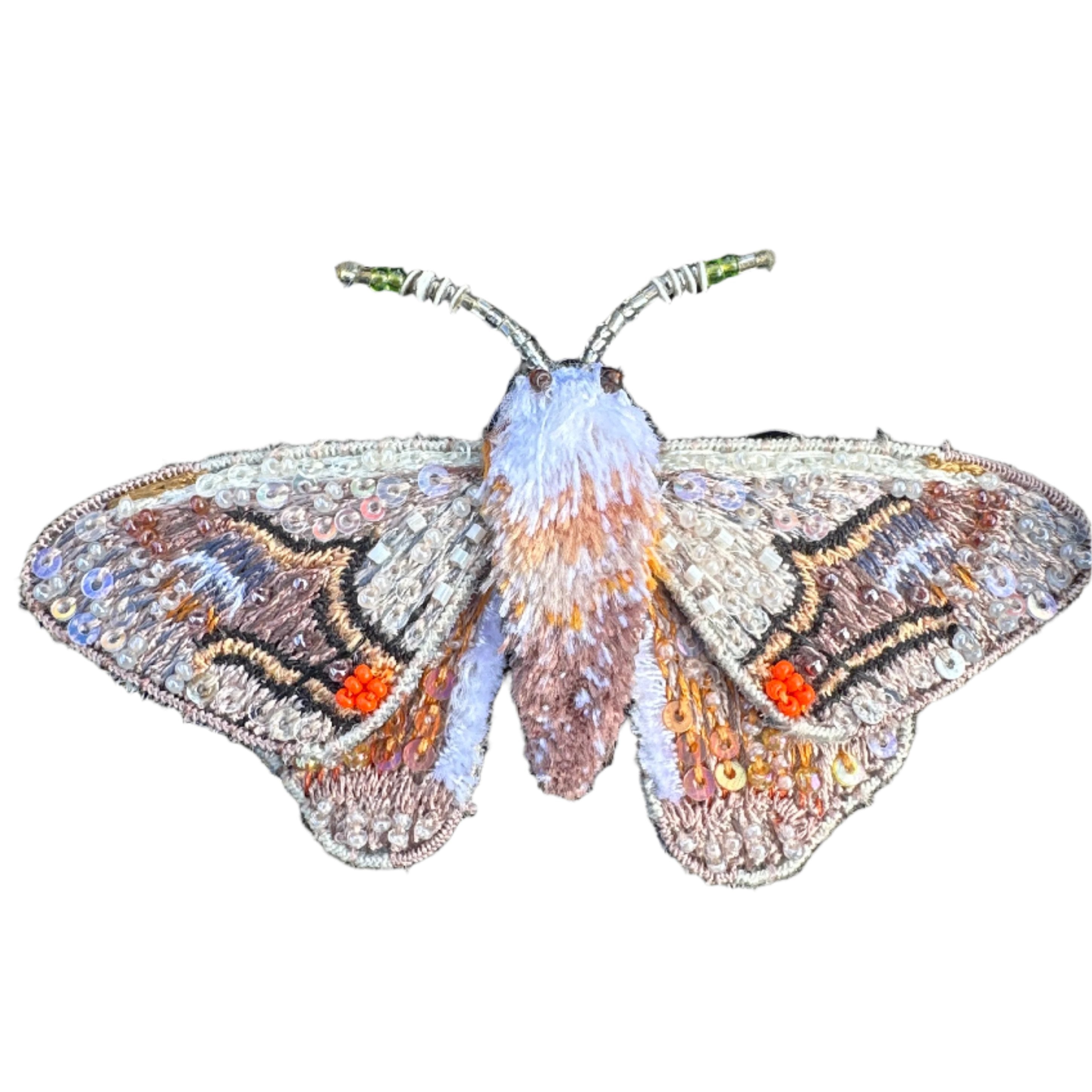 Embroidered & Beaded Brooch - Drepanid Moth