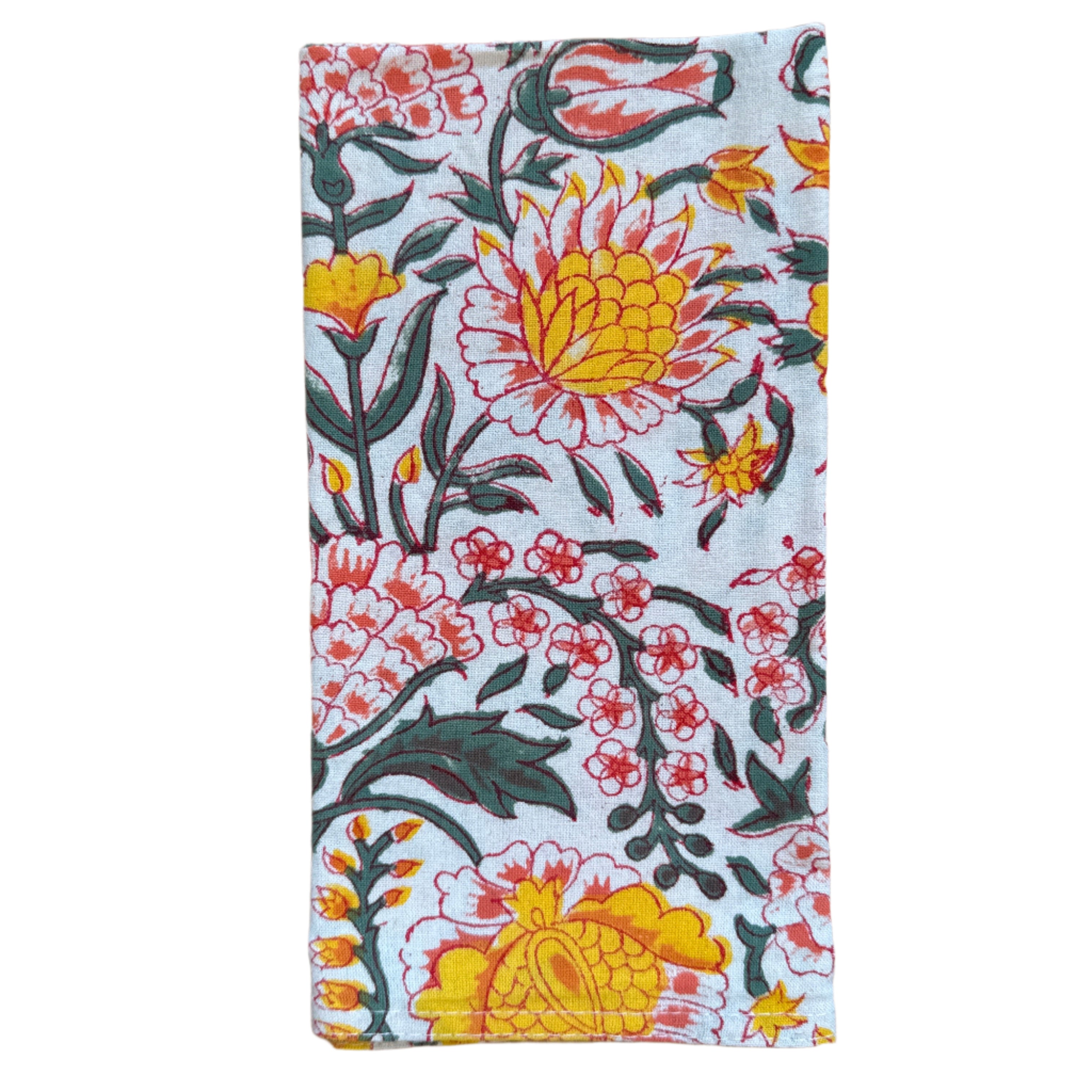 Hand Block Printed Warm Floral Napkins India Set of 4 (18")