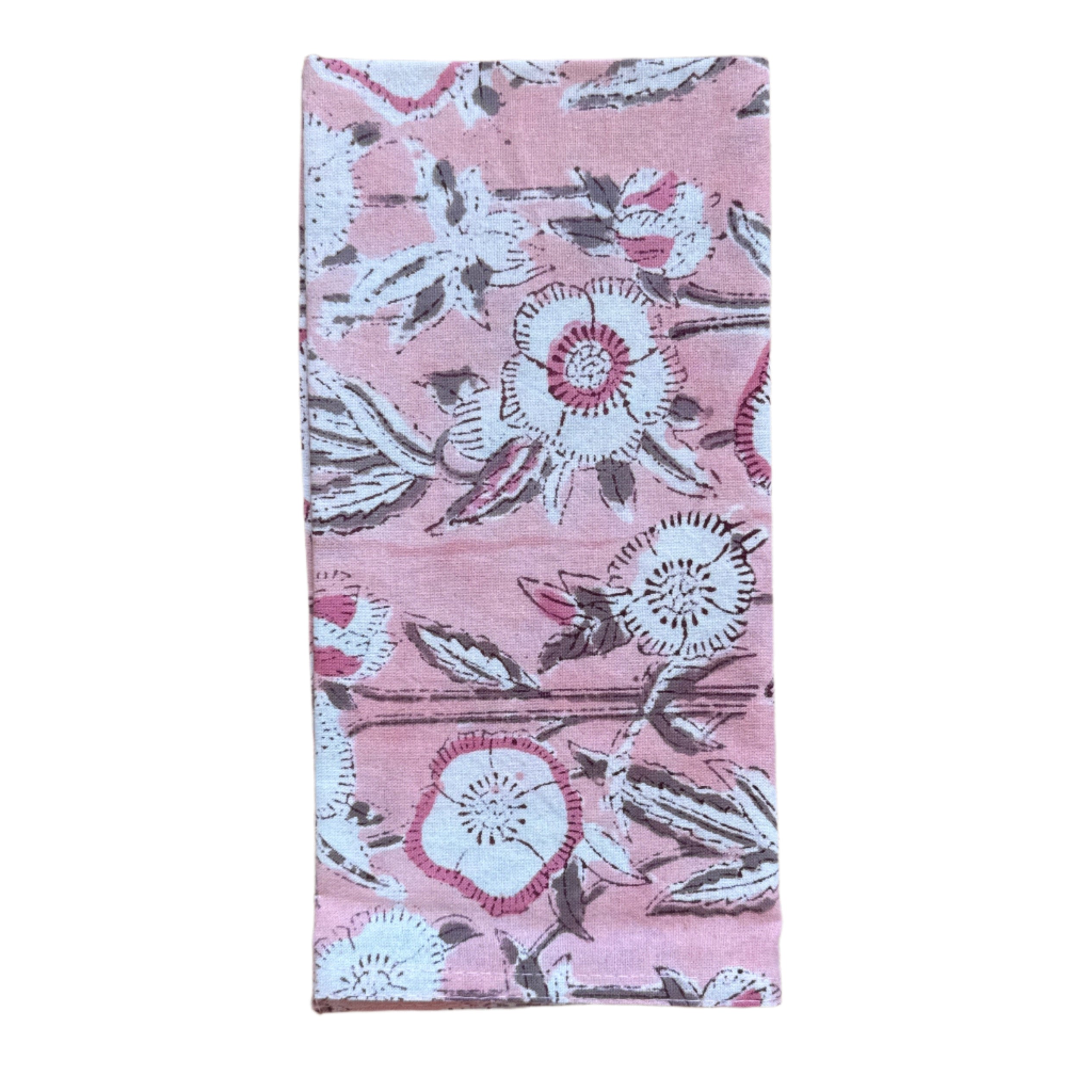 Hand Block Printed Pink Flowers Napkins India Set of 4 (18")