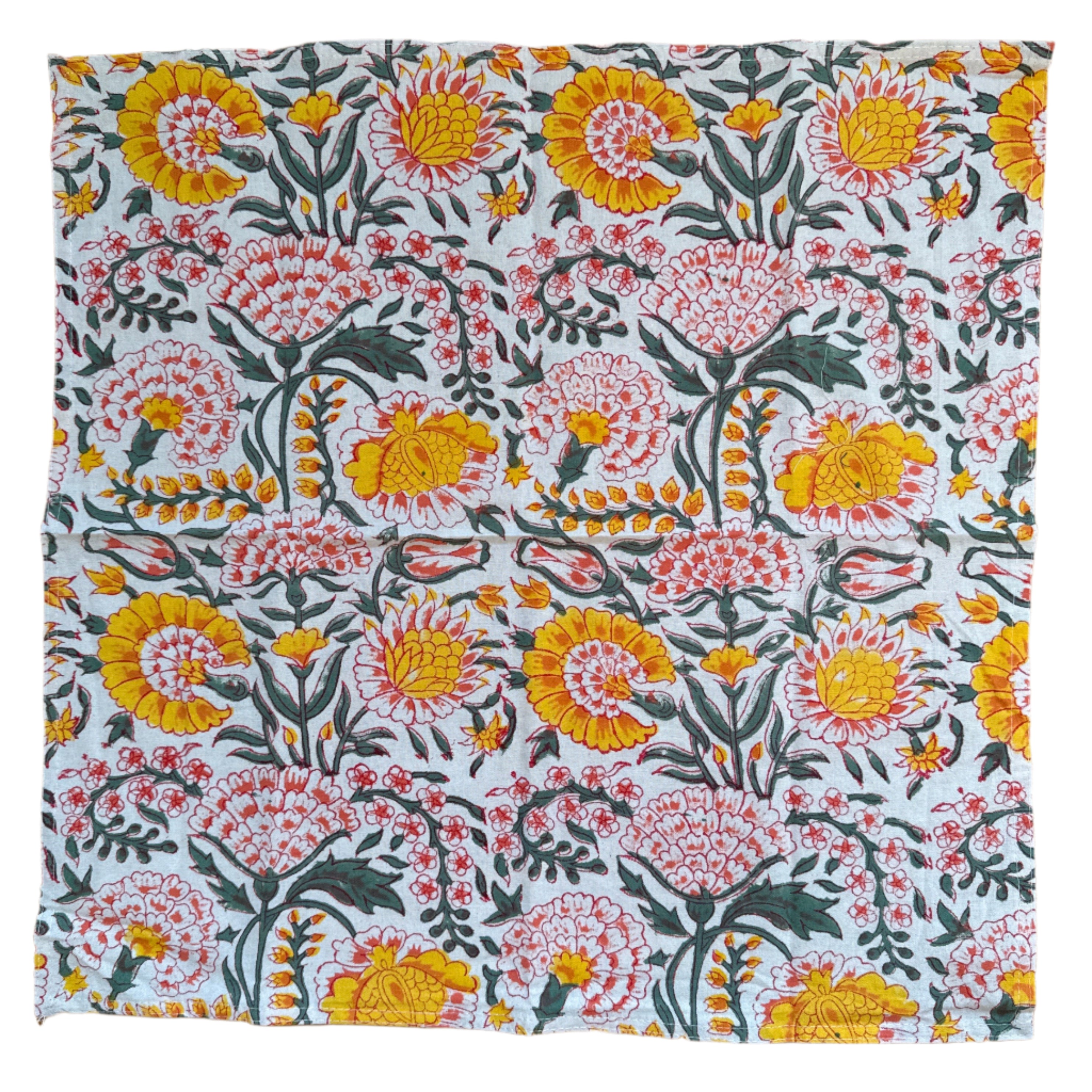 Hand Block Printed Warm Floral Napkins India Set of 4 (18")