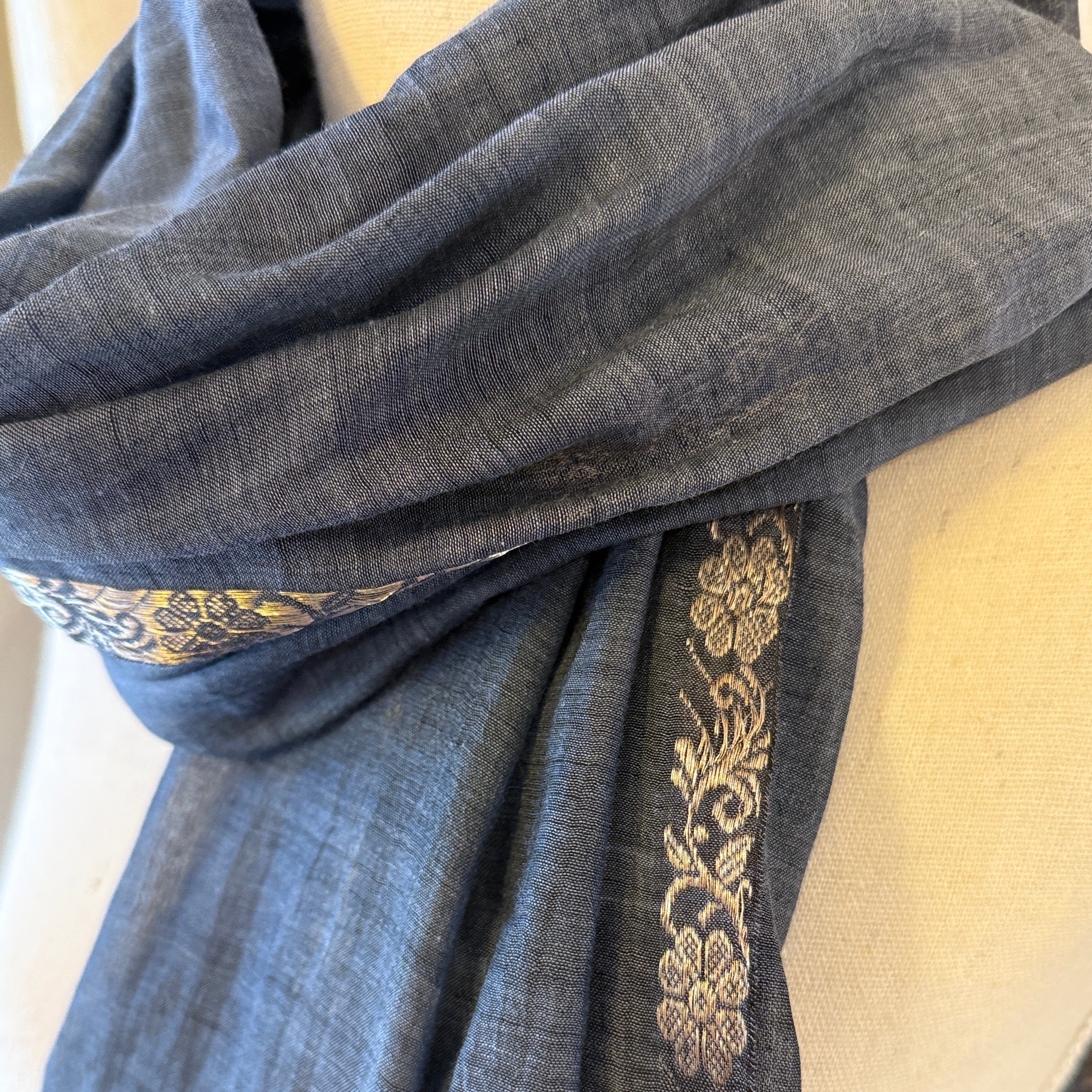 Handwoven Cotton and Sari Jacquard Scarf India