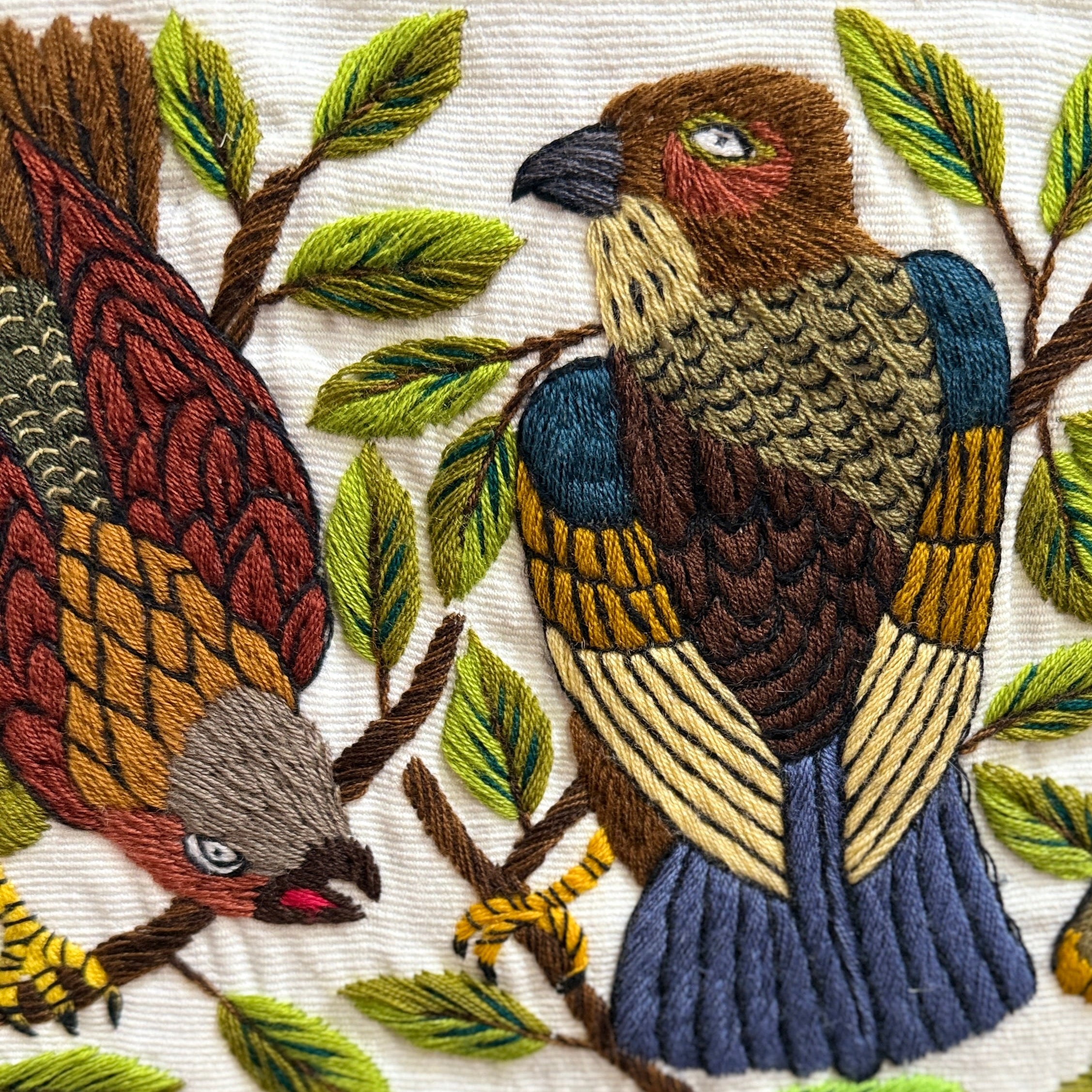 Bird Hand Embroidery on Cotton Guatemala (15" x 16")