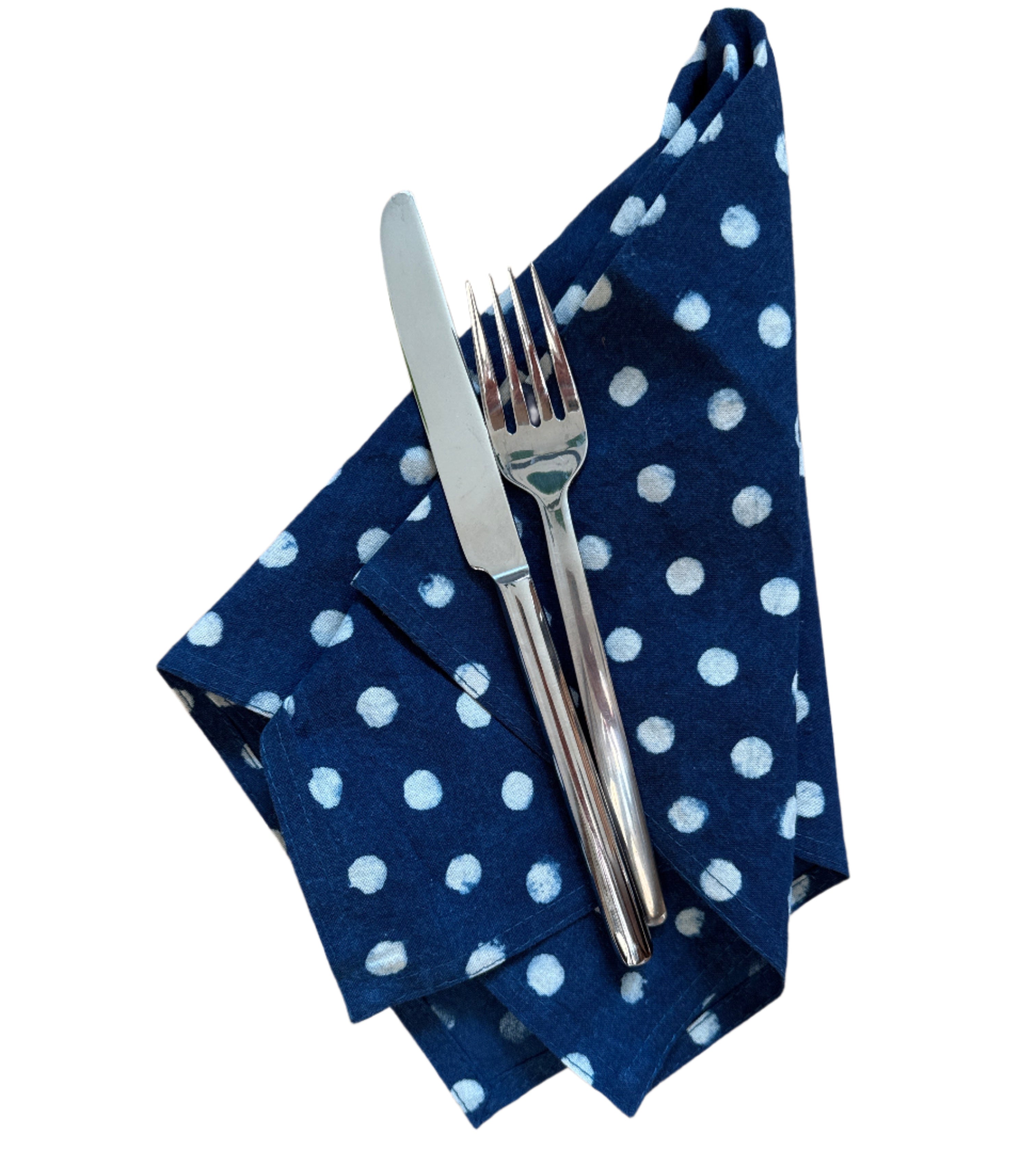 Hand Block Printed Blue Dots Napkins India Set of 4 (18")