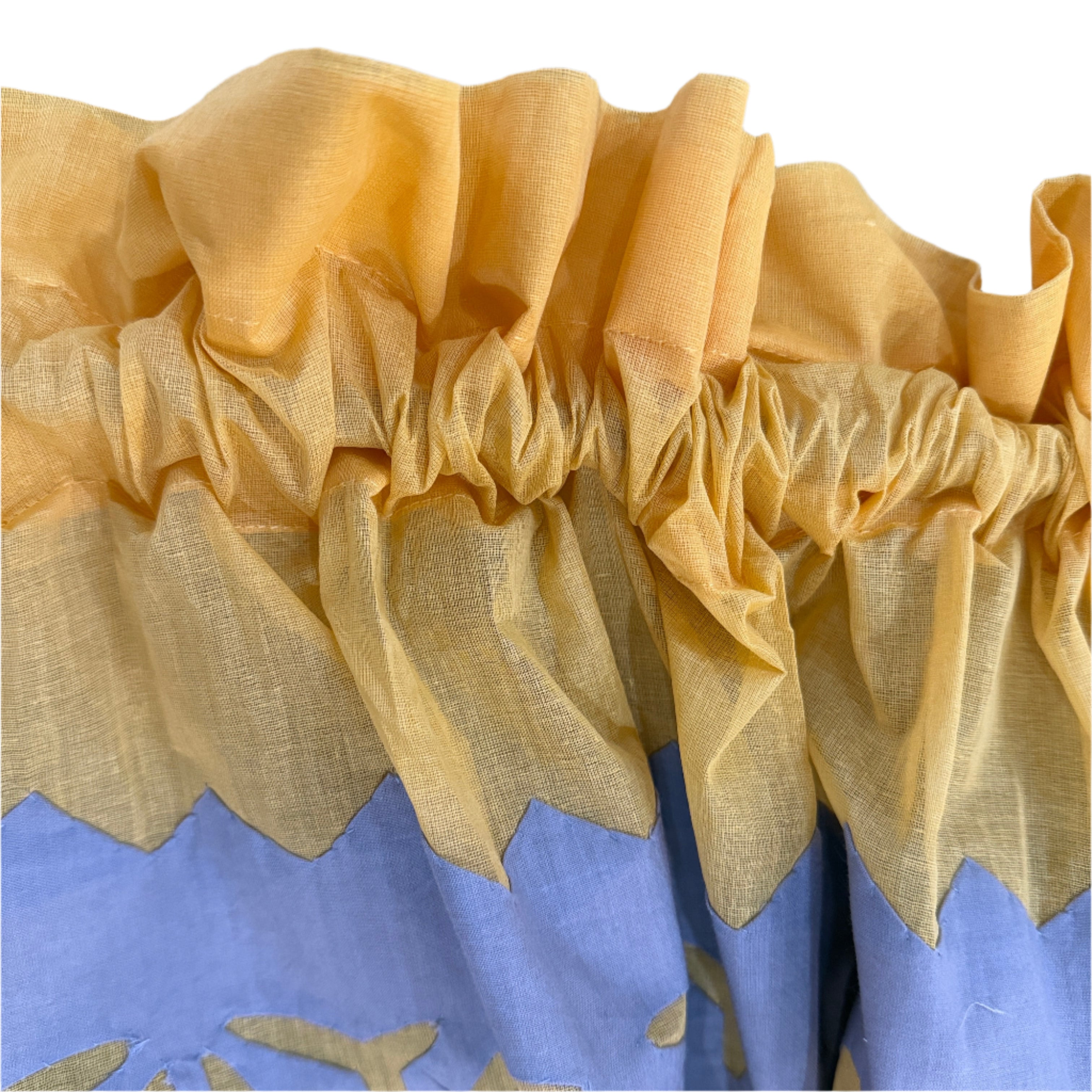 Appliqué Organza Hand Stitched Periwinkle Cotton Curtain Pair India