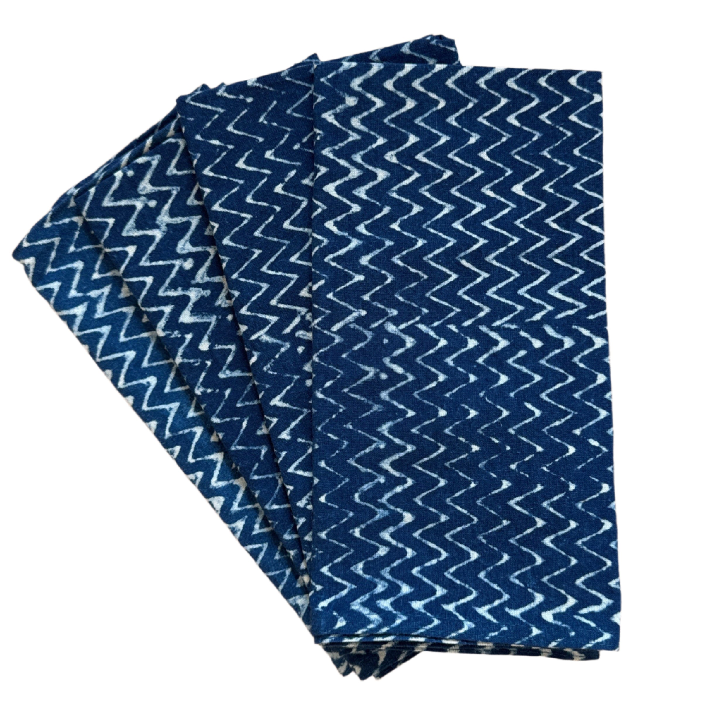 Hand Block Printed Blue Zigzag Napkins India Set of 4 (18")