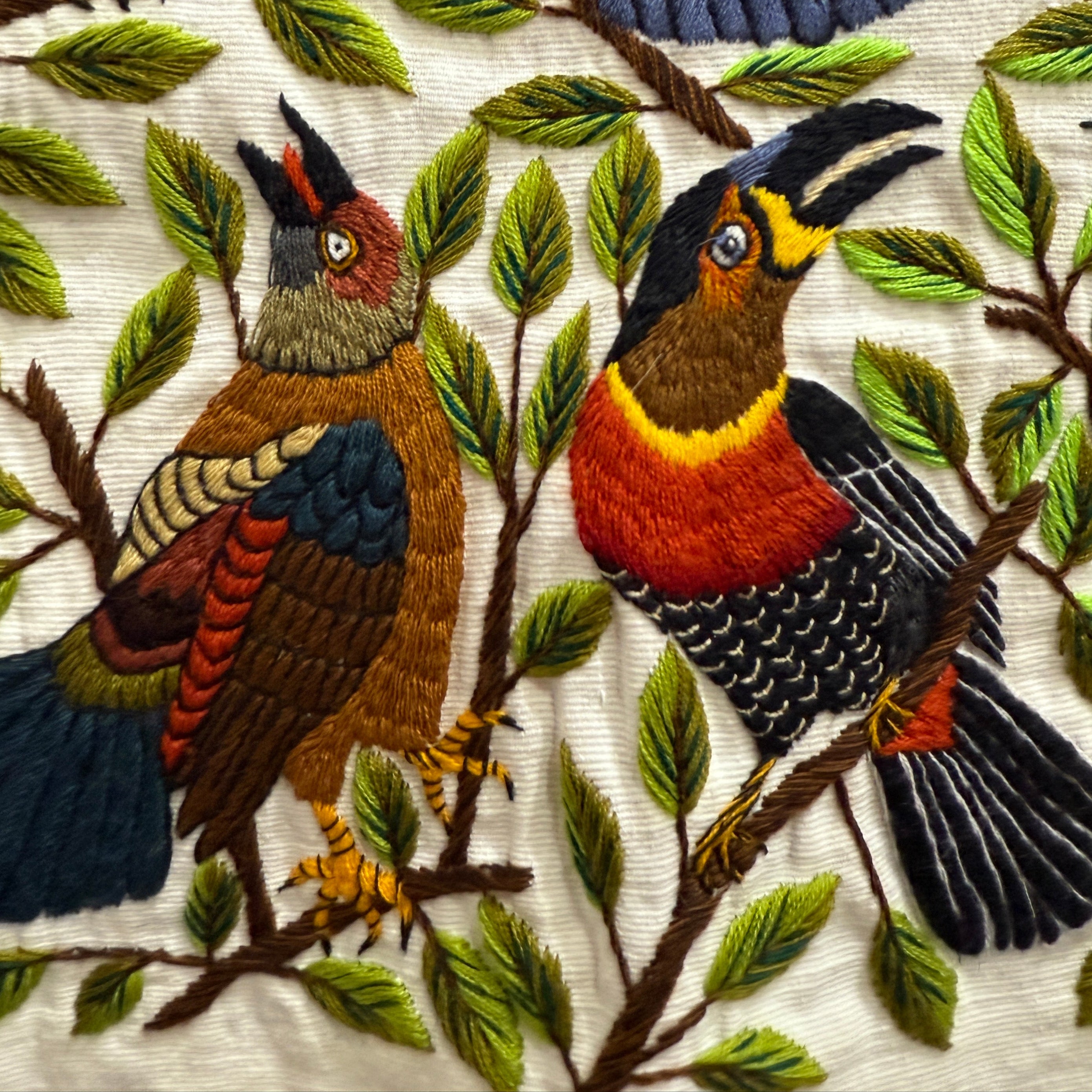 Bird Hand Embroidery on Cotton Guatemala (15" x 16")