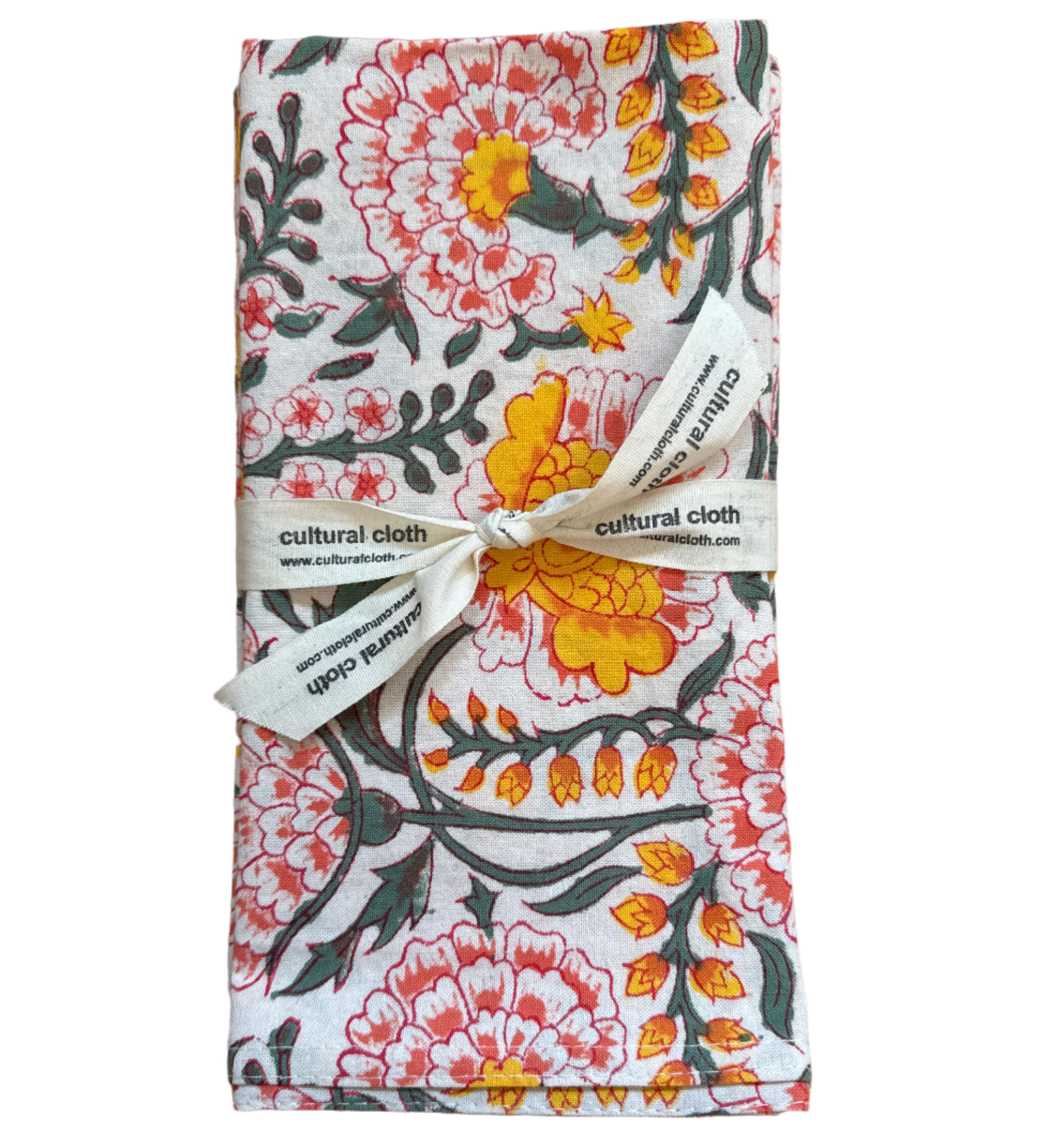 Hand Block Printed Warm Floral Napkins India Set of 4 (18")