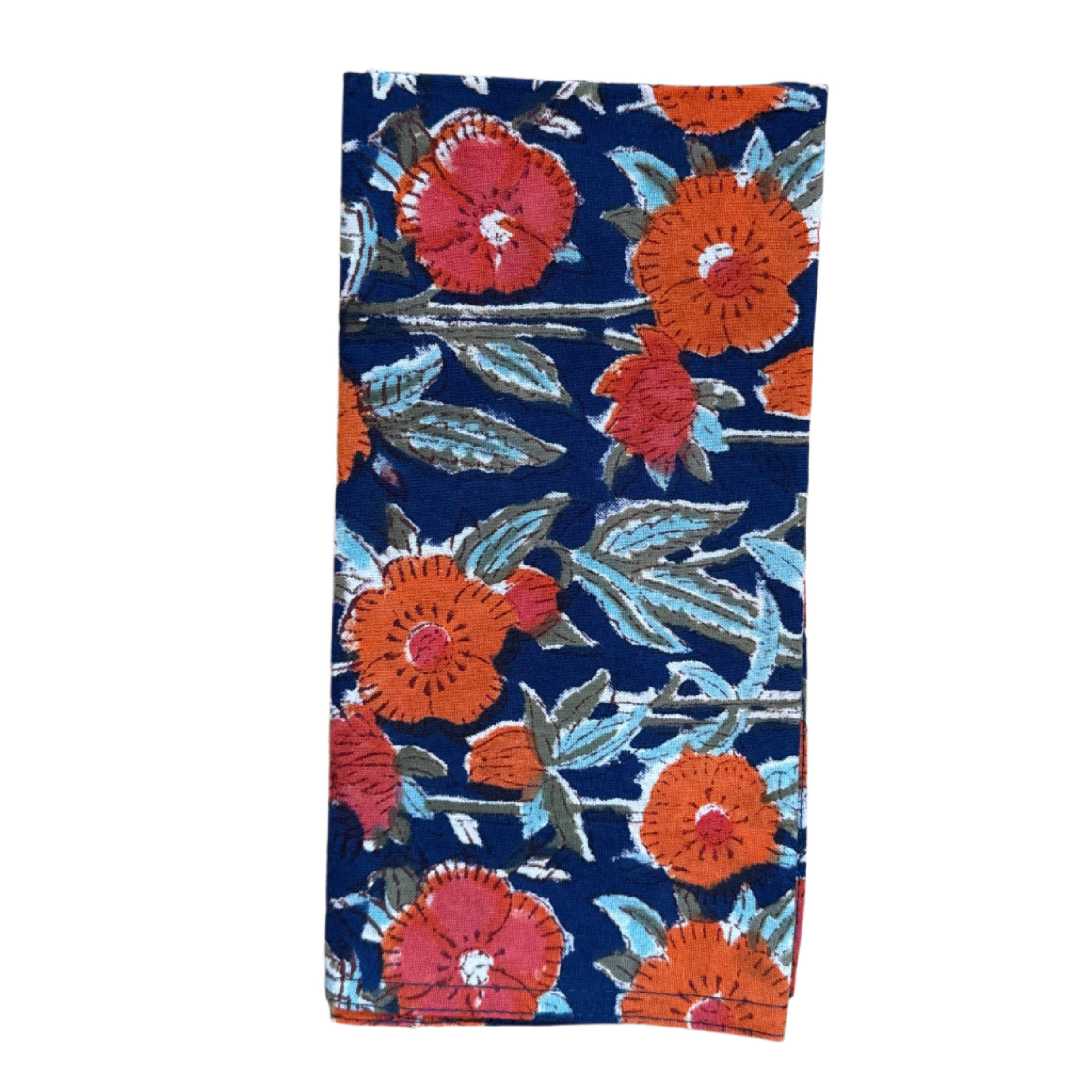 Hand Block Printed Orange Flowers Napkins India Set of 4 (18")