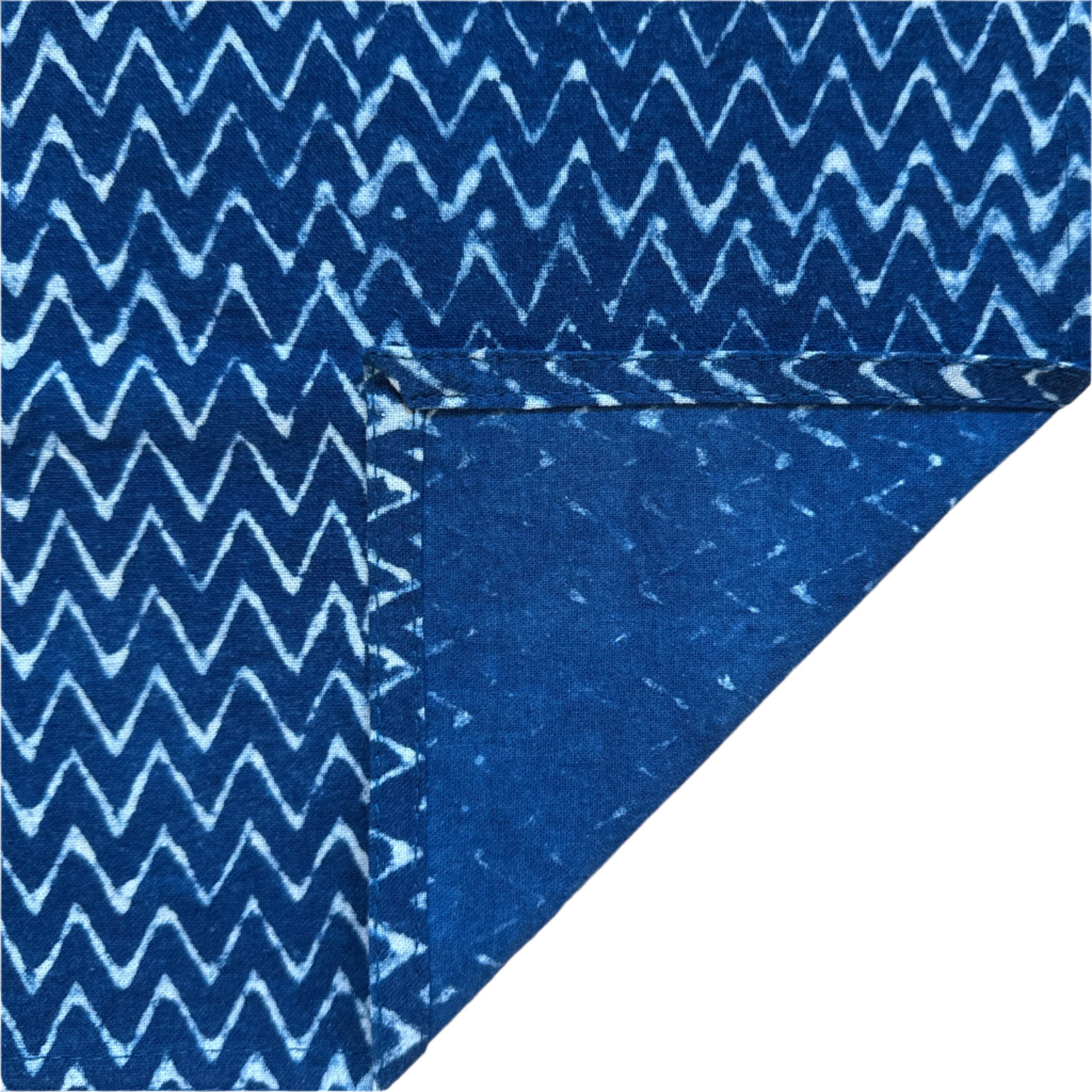 Hand Block Printed Blue Zigzag Napkins India Set of 4 (18")