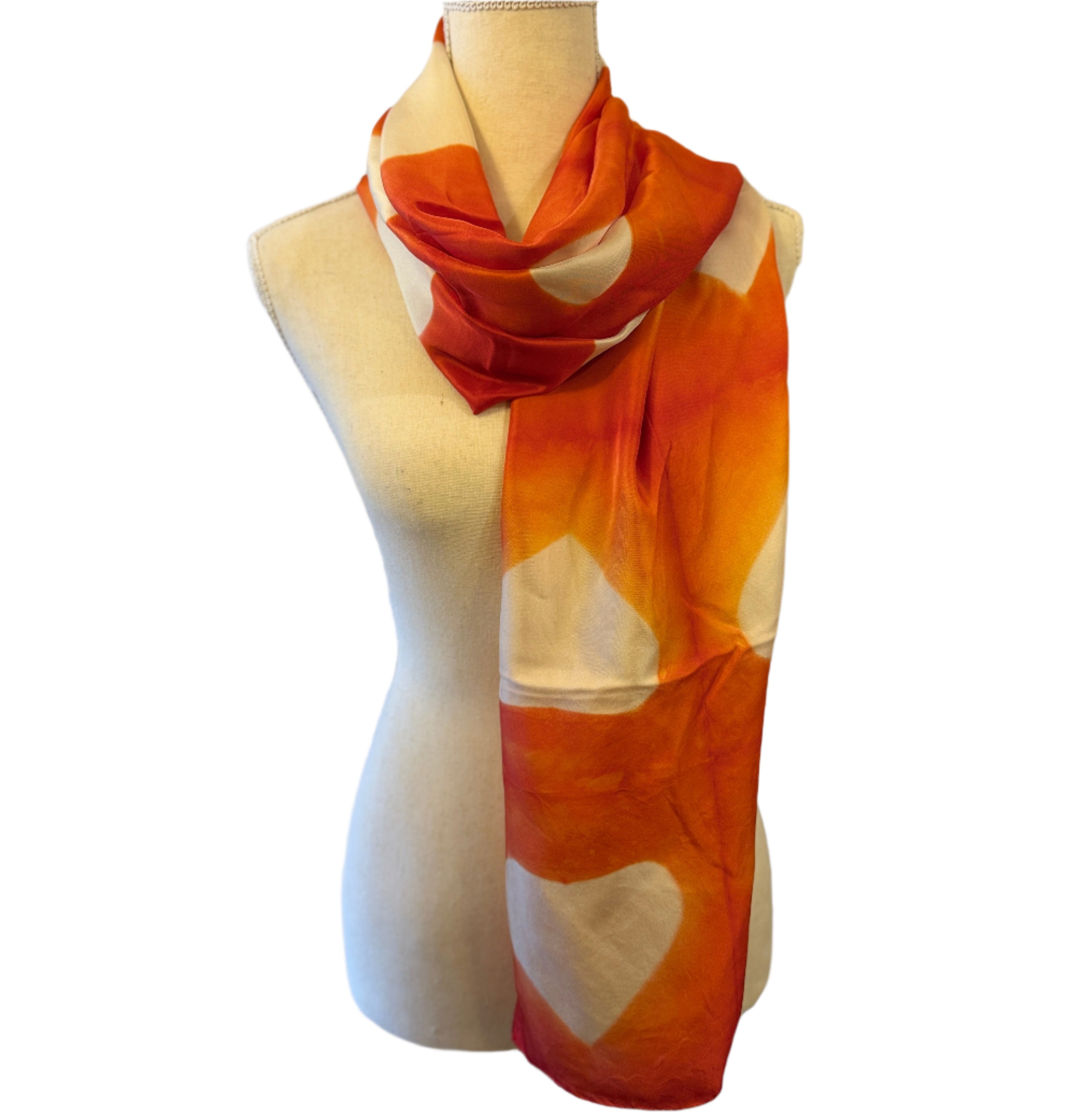 Shibori  Silk Salmon Pink Heart Scarf India