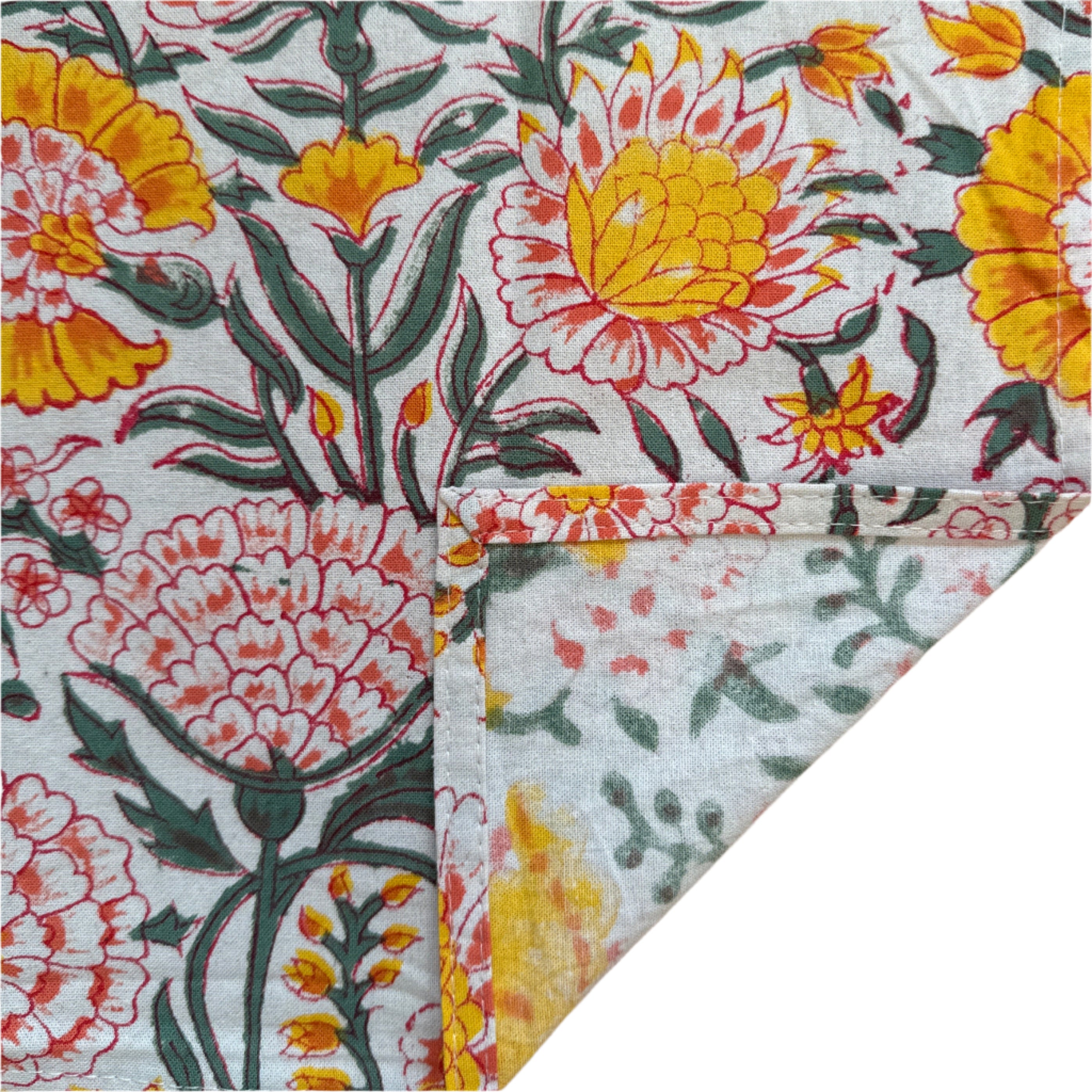 Hand Block Printed Warm Floral Napkins India Set of 4 (18")