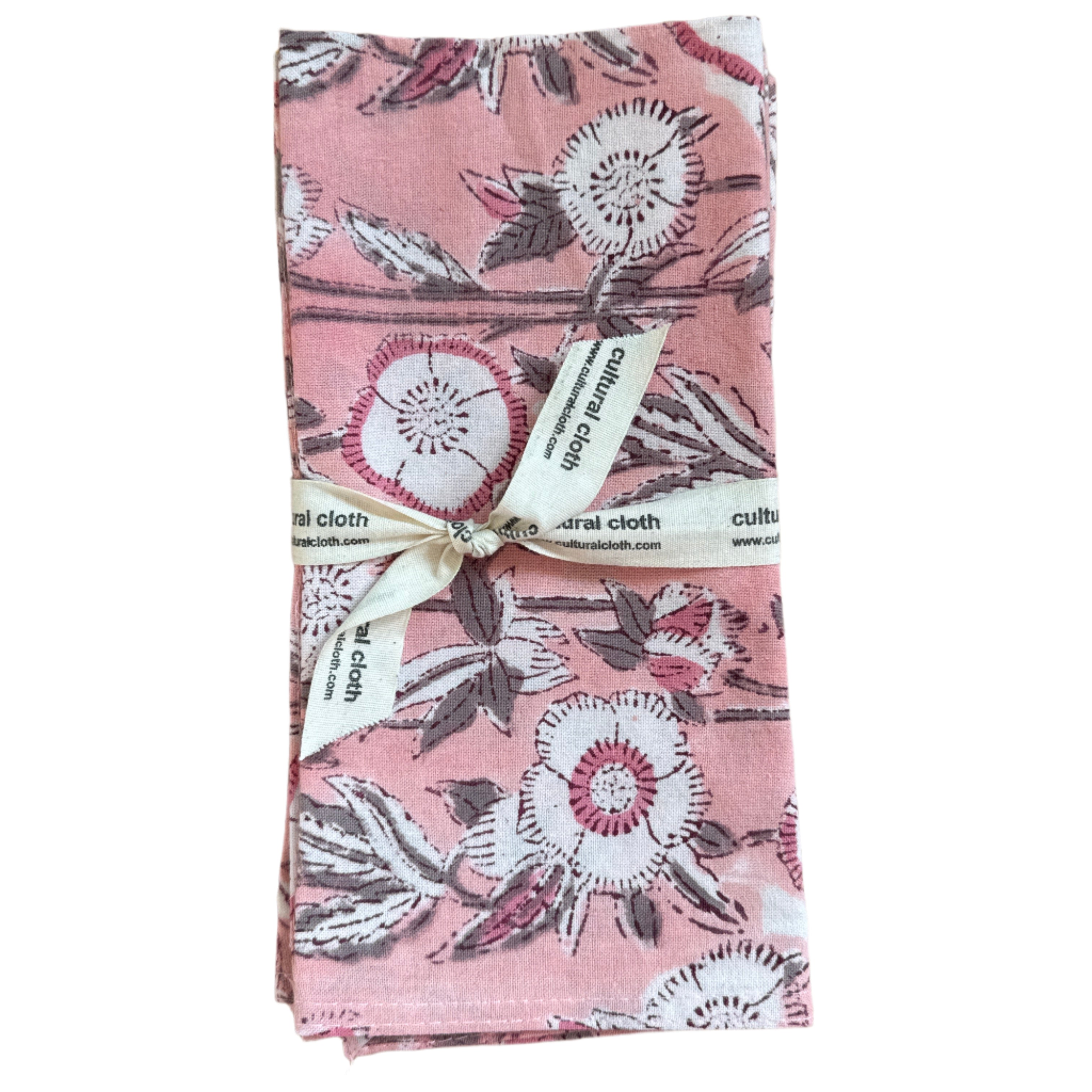 Hand Block Printed Pink Flowers Napkins India Set of 4 (18")