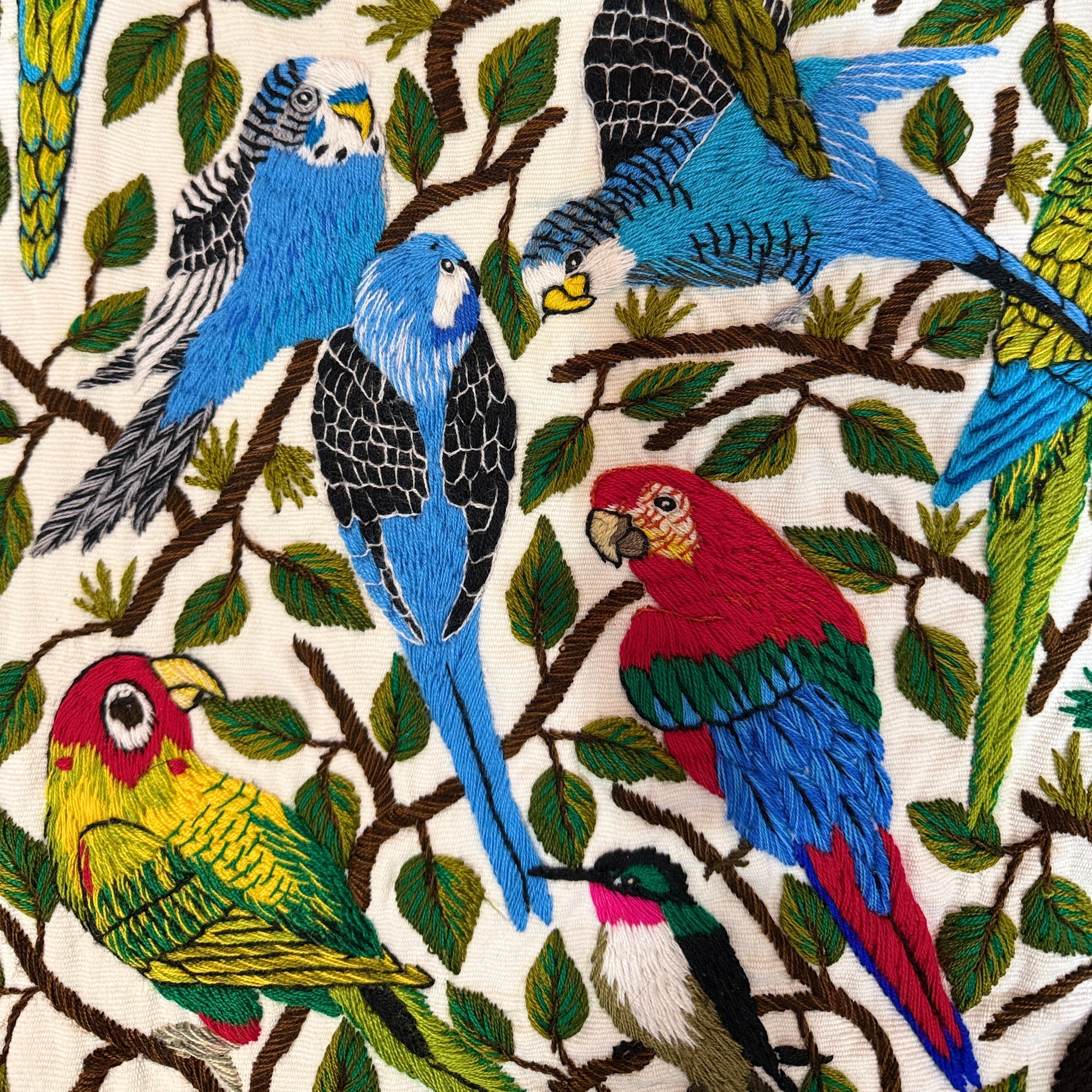 Bird Hand Embroidery on Cotton Guatemala (15" x 17")