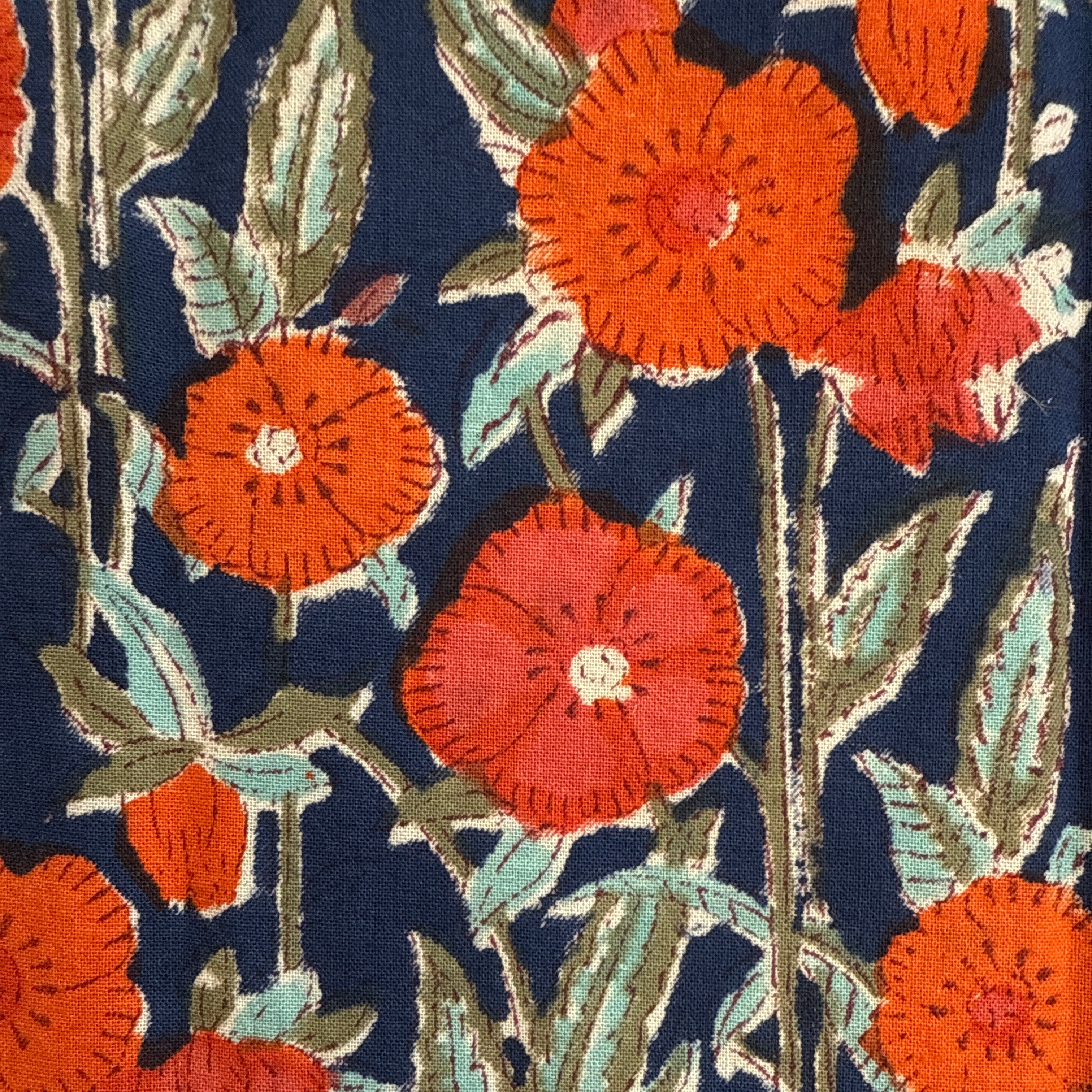 Hand Block Printed Orange Flowers Napkins India Set of 4 (18")