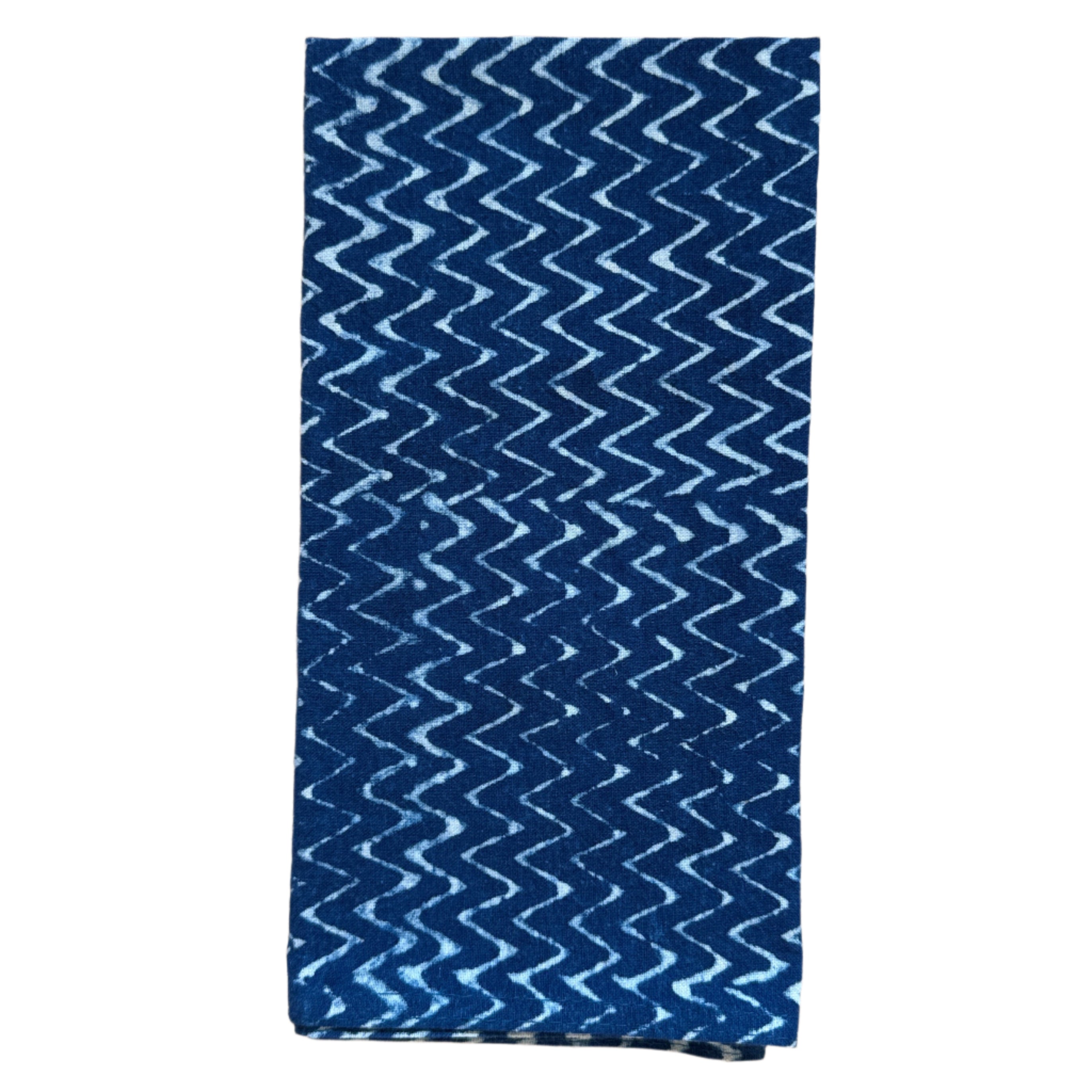 Hand Block Printed Blue Zigzag Napkins India Set of 4 (18")