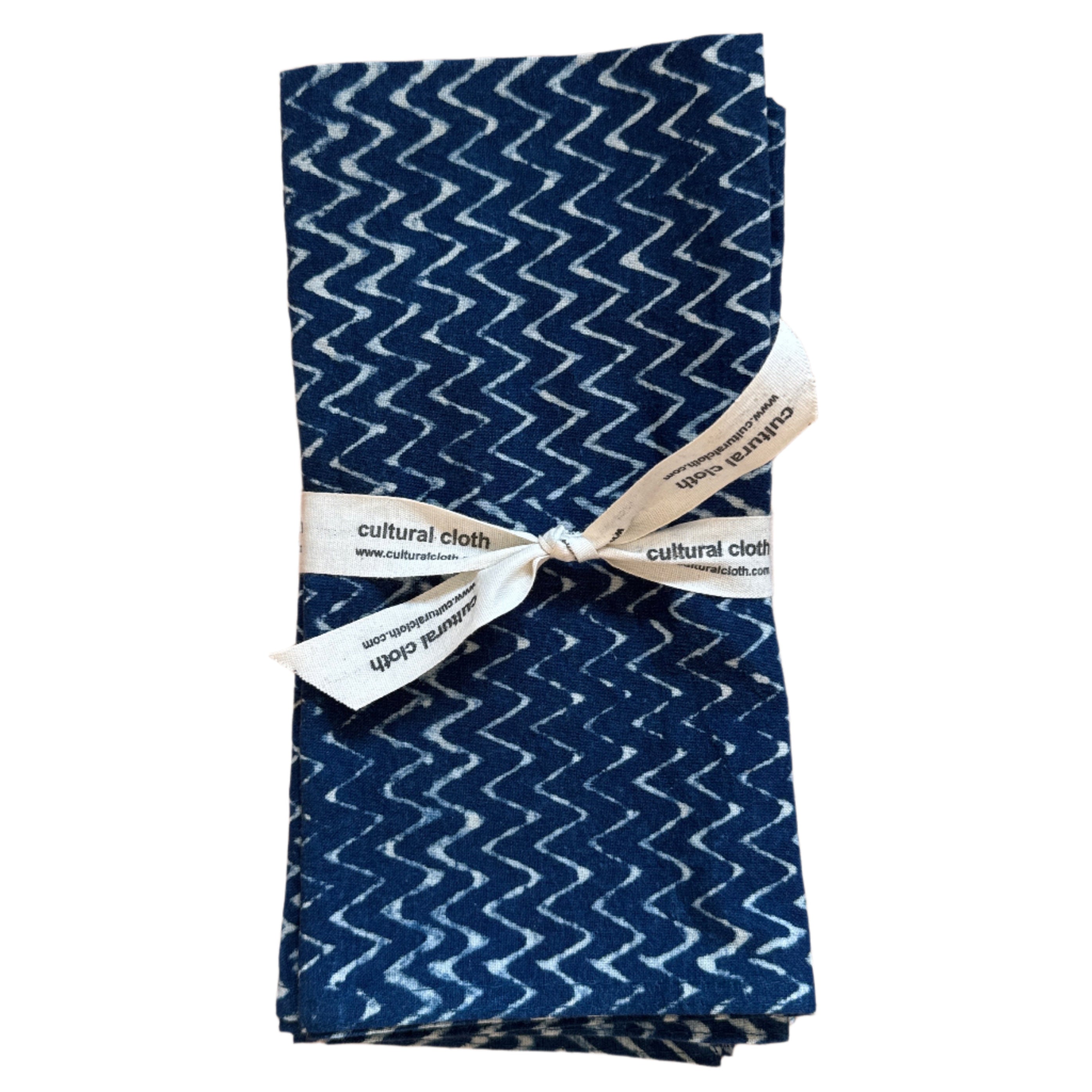 Hand Block Printed Blue Zigzag Napkins India Set of 4 (18")