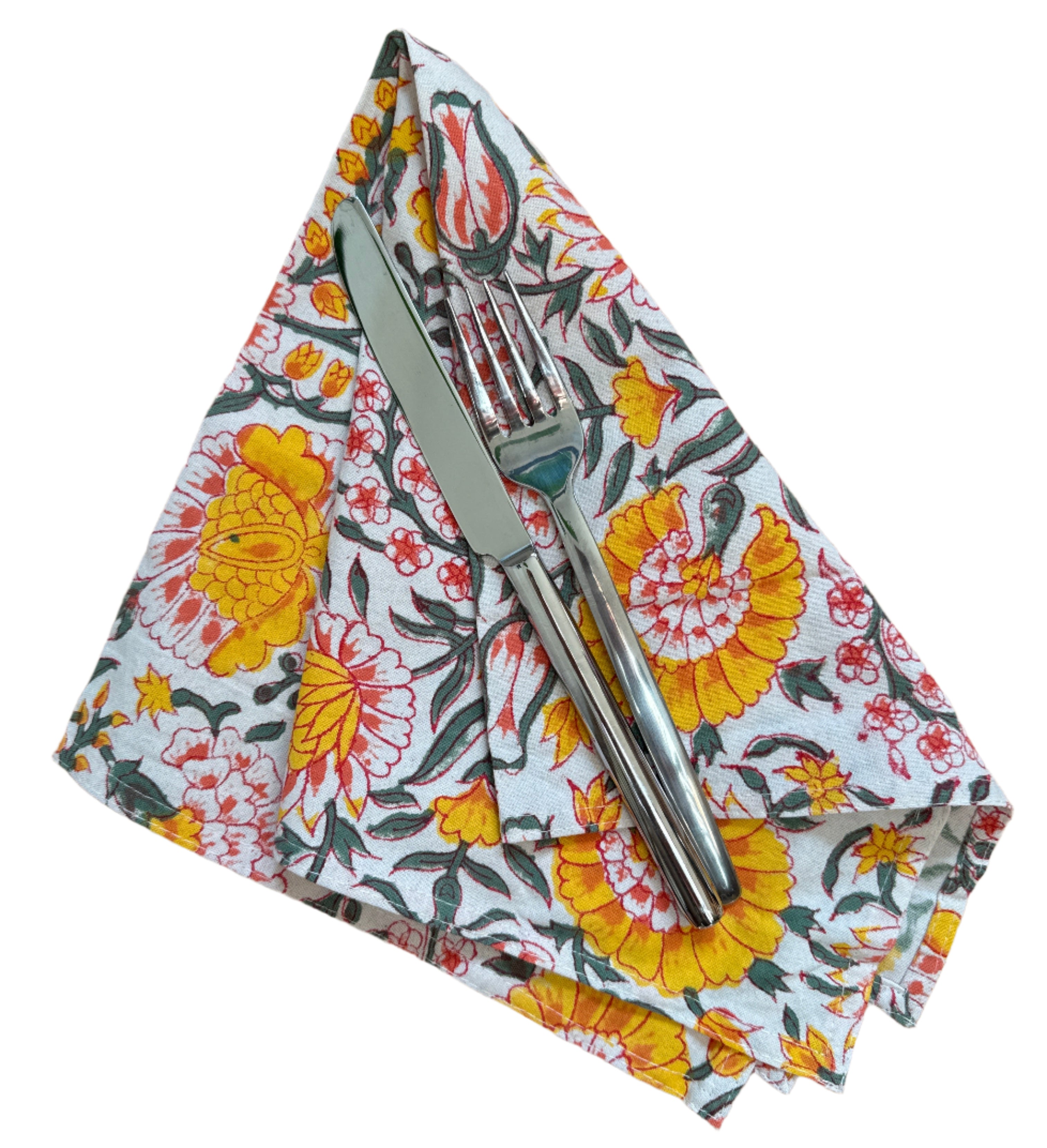 Hand Block Printed Warm Floral Napkins India Set of 4 (18")