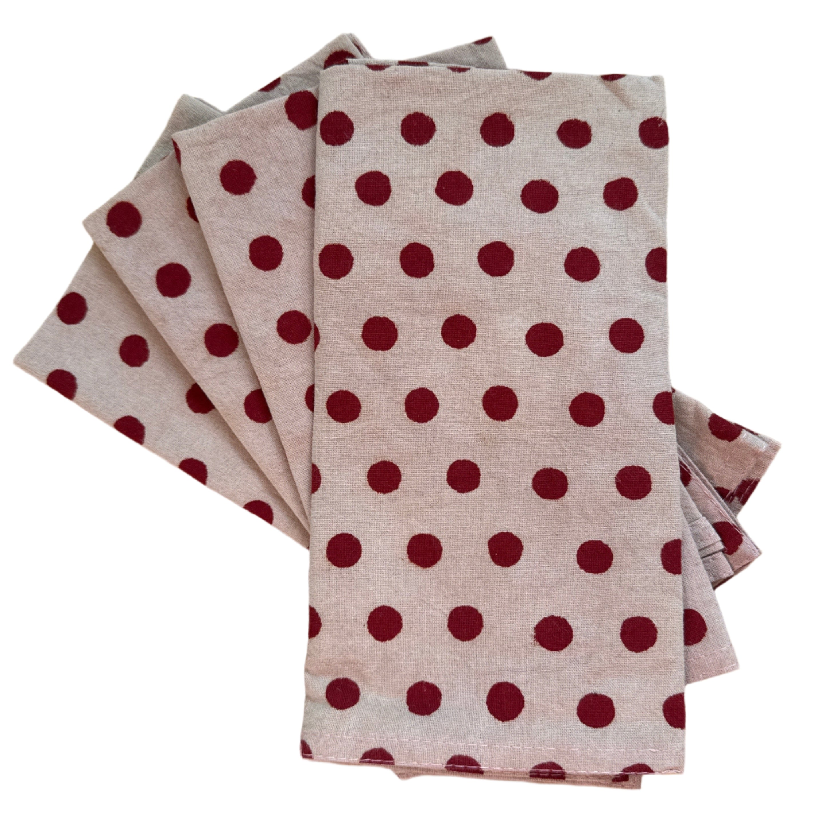 Hand Block Printed Red Dots Napkins India Set of 4 (18")