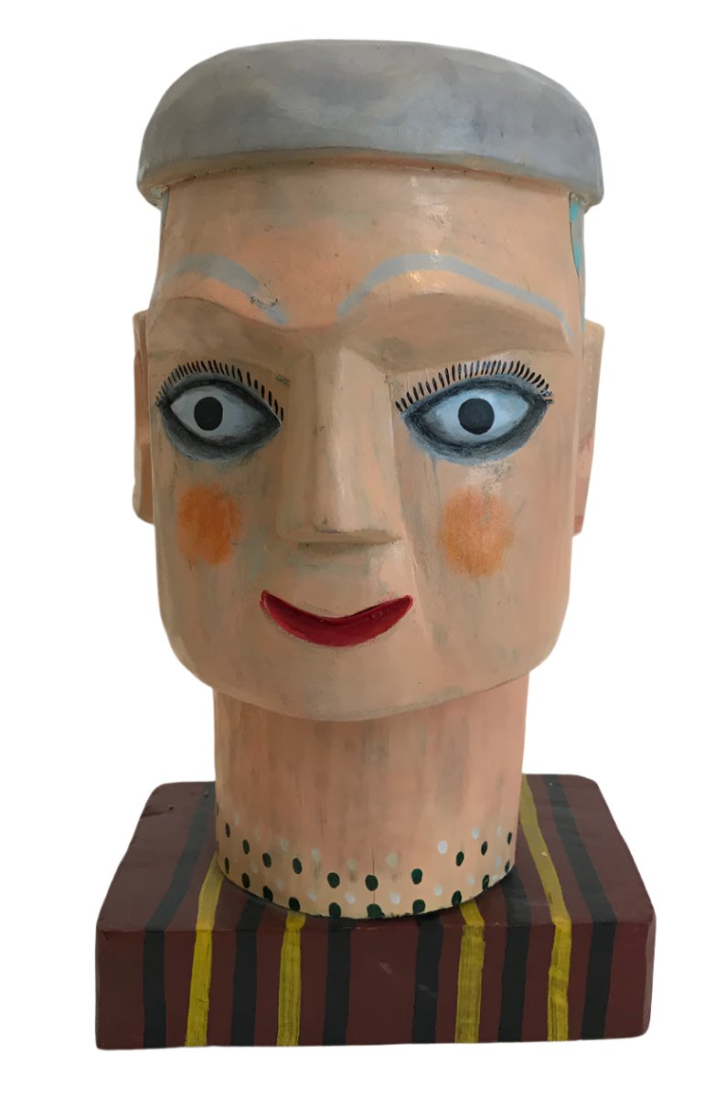 Folk Art Carved and Painted Wooden Head  Guatemala (8"x 13")