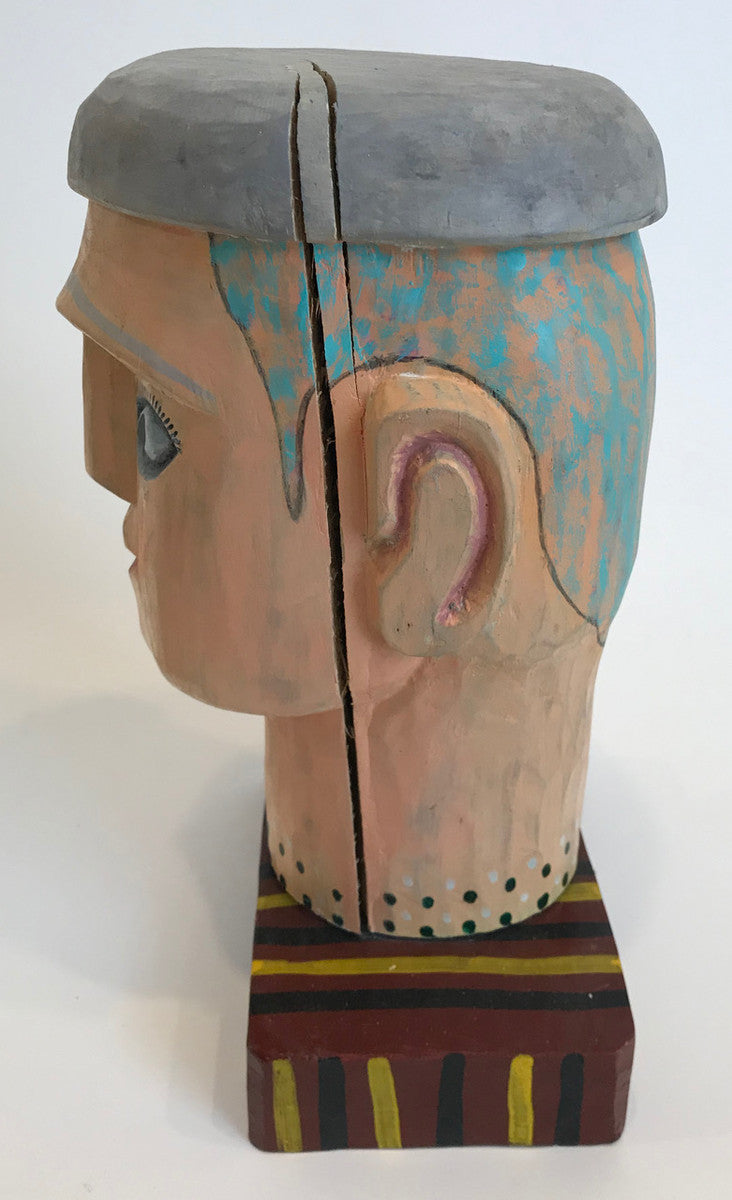 Folk Art Carved and Painted Wooden Head  Guatemala (8"x 13")