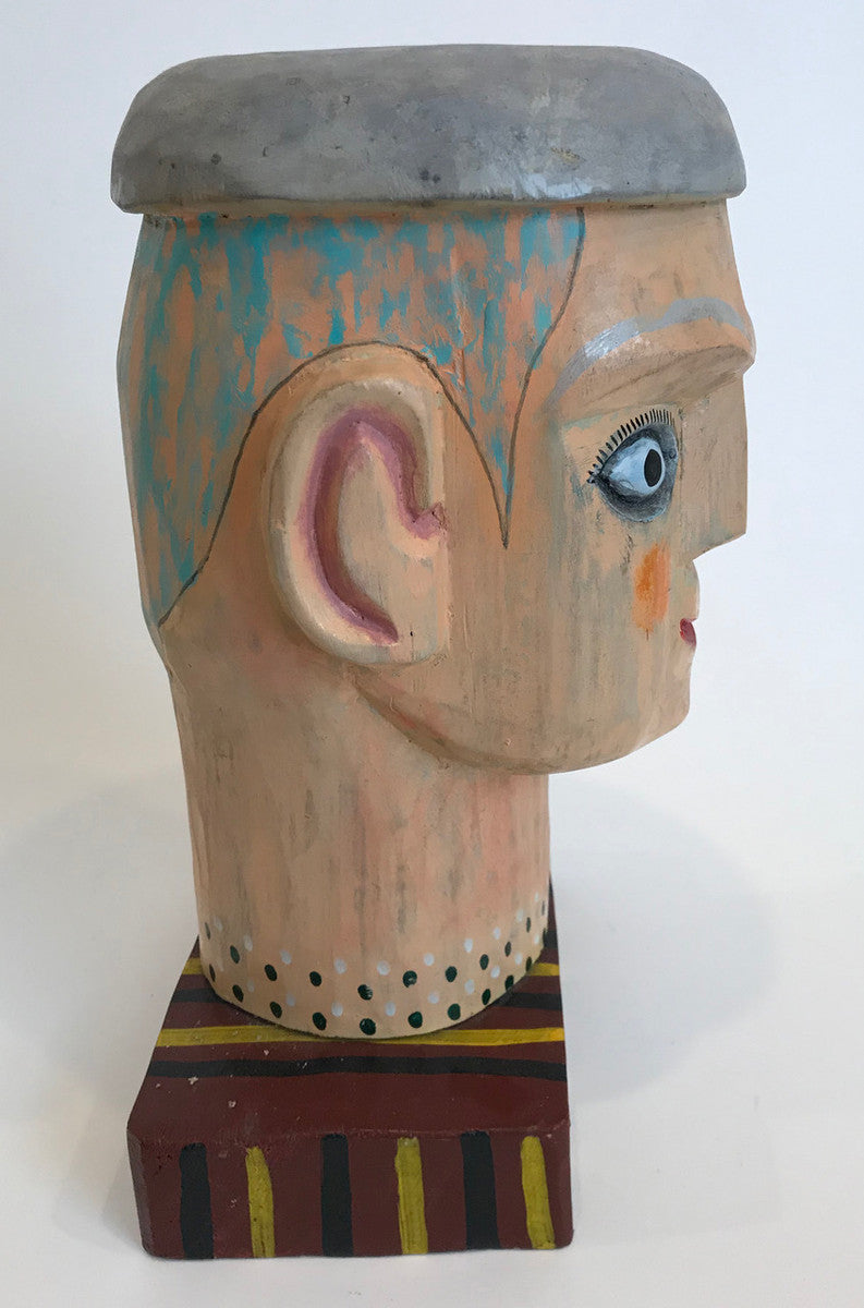 Folk Art Carved and Painted Wooden Head  Guatemala (8"x 13")