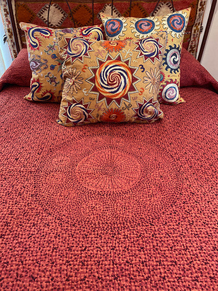 Hand Stitched Cotton Quilt Queen India - Red