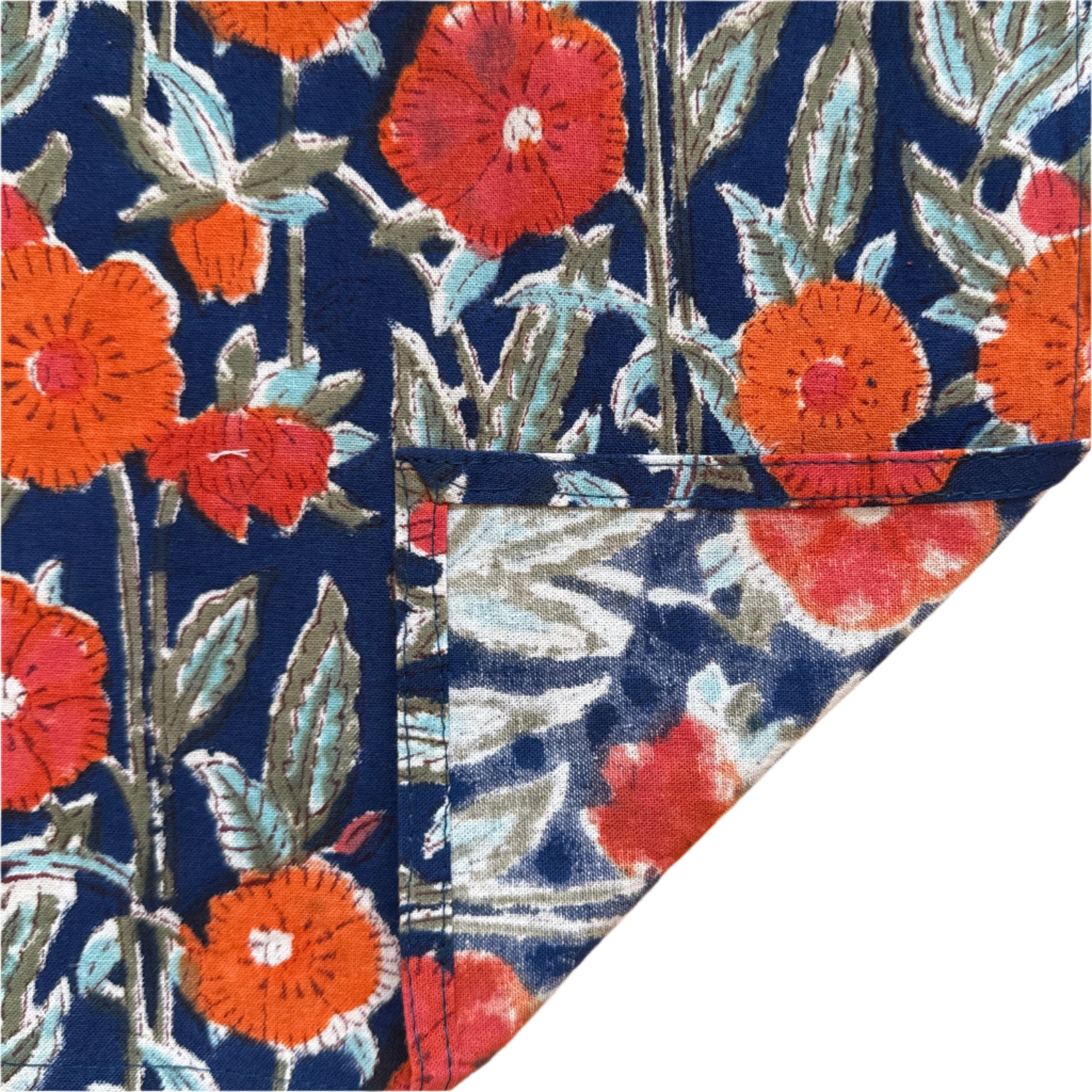 Hand Block Printed Orange Flowers Napkins India Set of 4 (18")