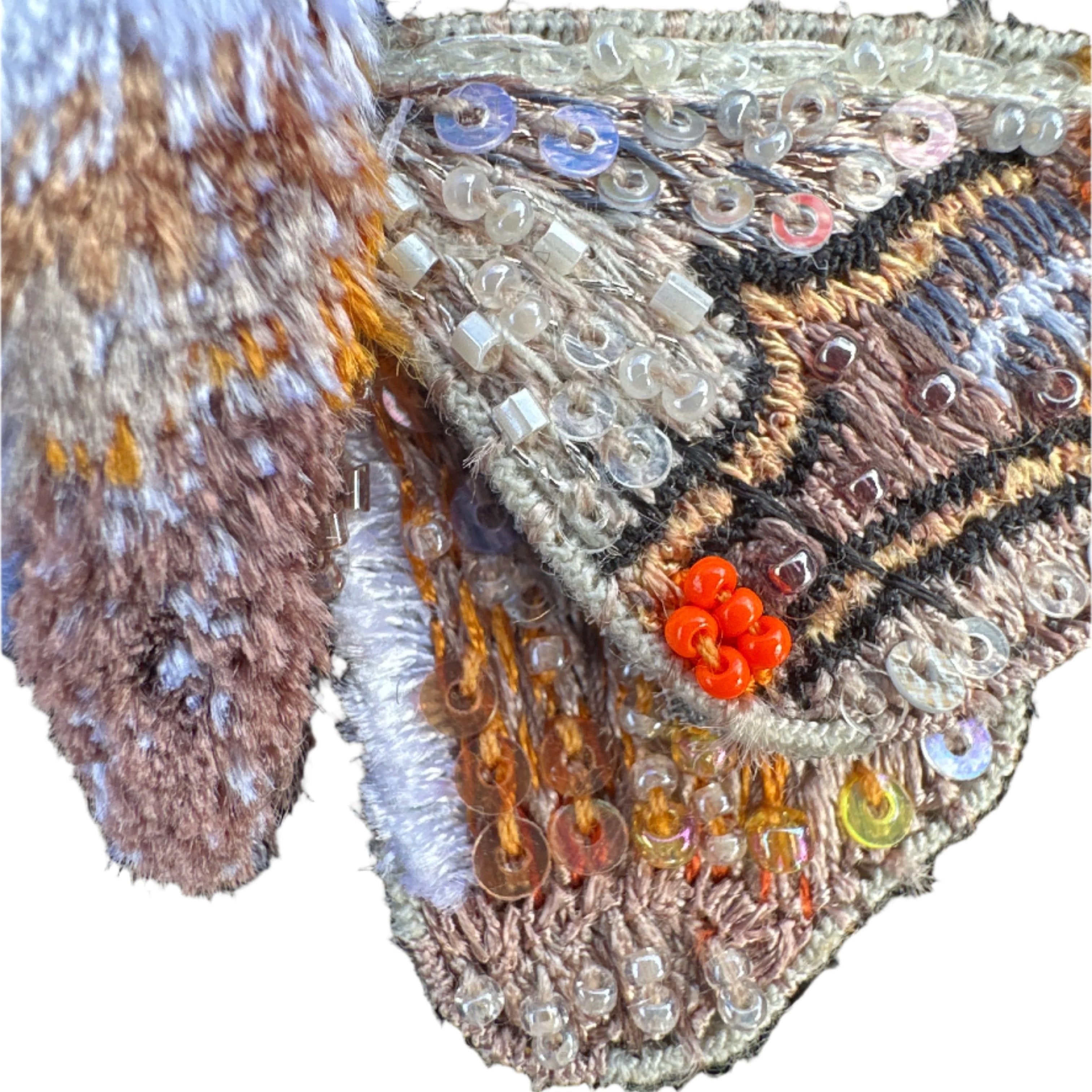 Embroidered & Beaded Brooch - Drepanid Moth