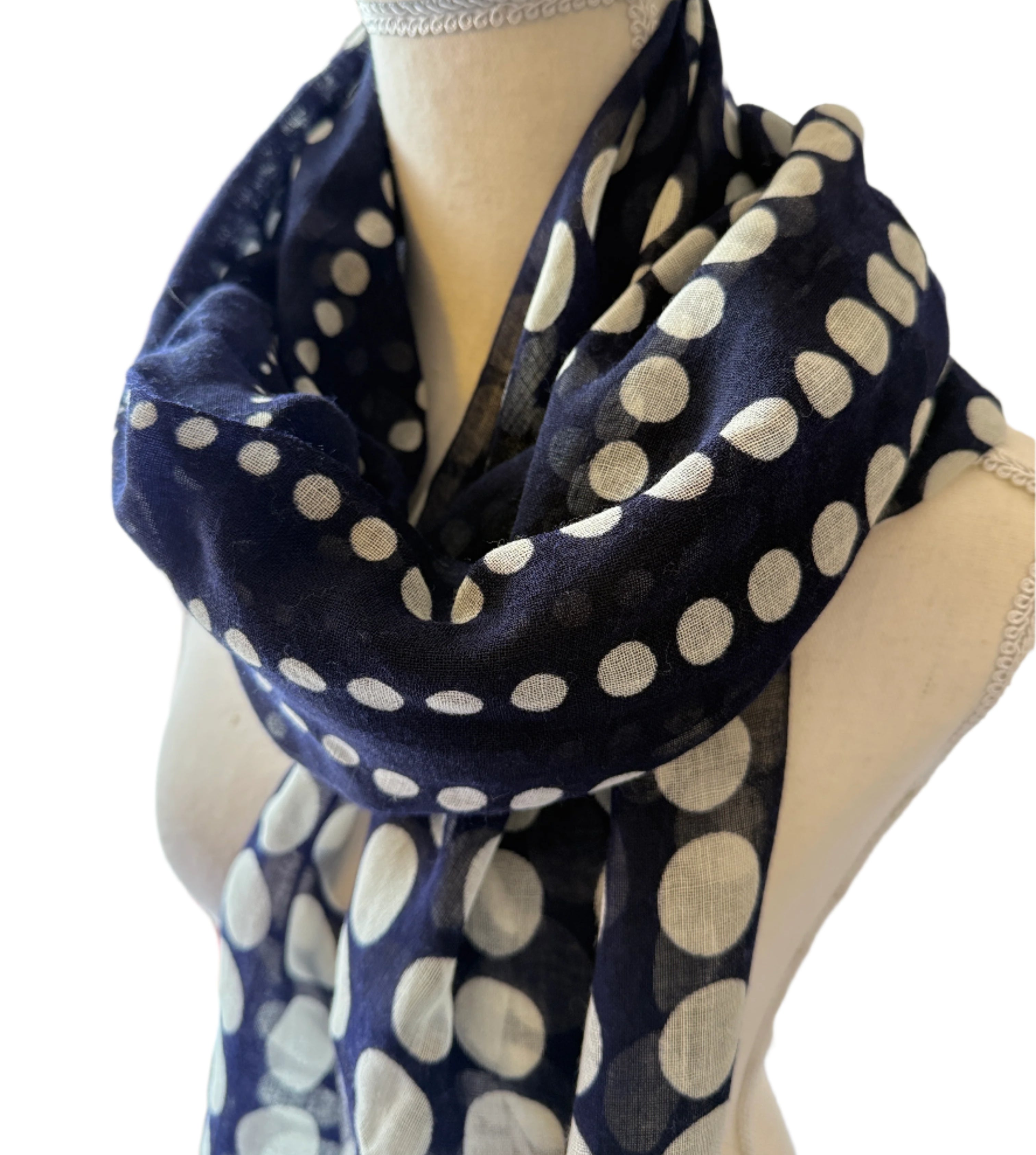 Handmade Light Wool Blue Dots Scarf India