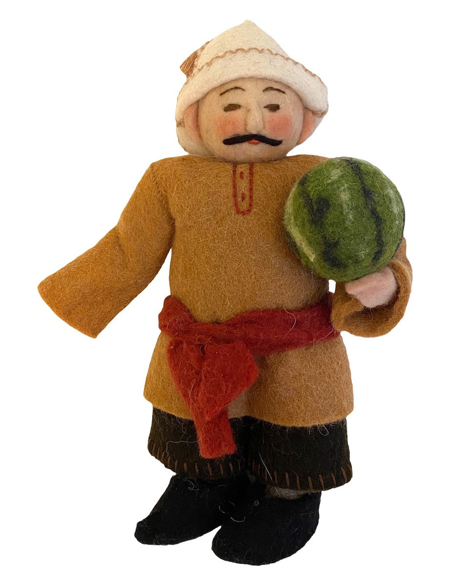 Handmade Stitched Felt Wool Man with Melon Kyrgyzstan 