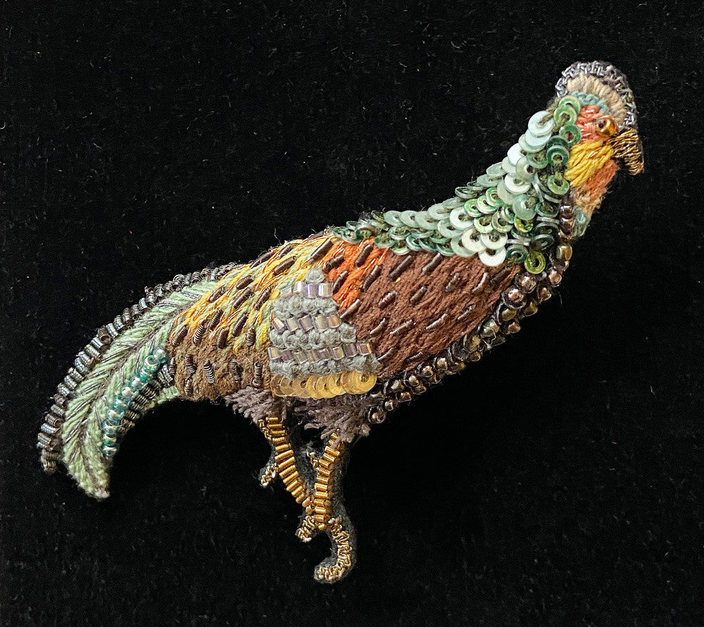 Handmade Embroidered Beaded Jungle Fowl Brooch India (1.75" x 2.5") beads embroidery sequins thread