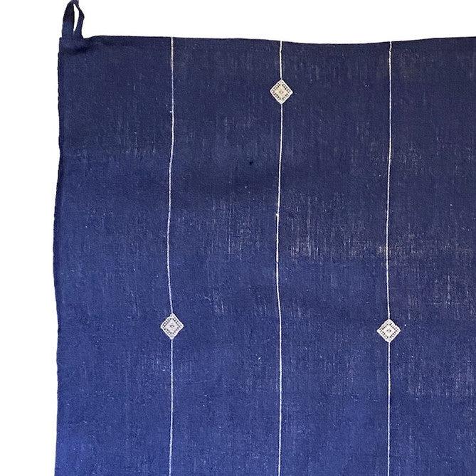 detail Handwoven Organic Cotton With Inlay Cafe Curtains India (37" x 37") indigo blue and white India