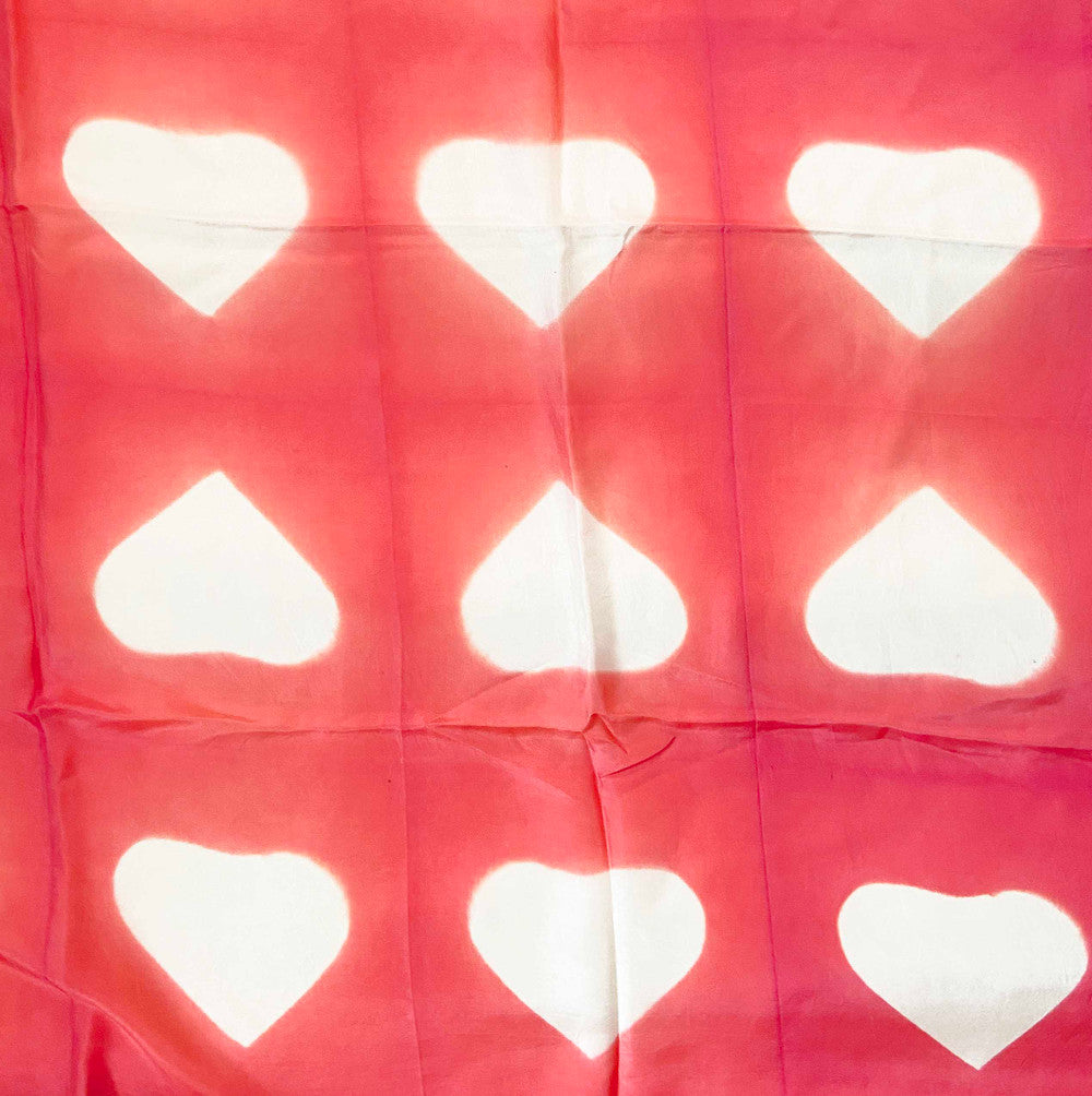 Shibori  Silk Salmon Pink Heart Scarf India