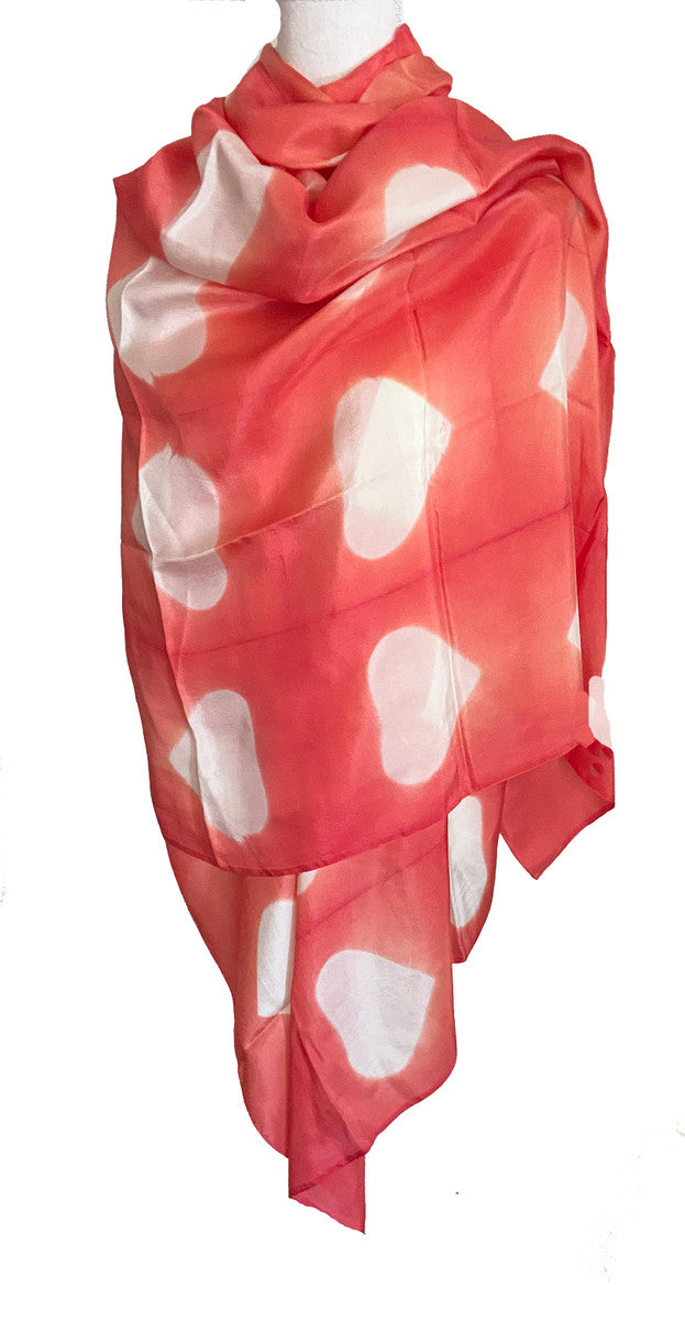 Shibori  Silk Salmon Pink Heart Scarf India