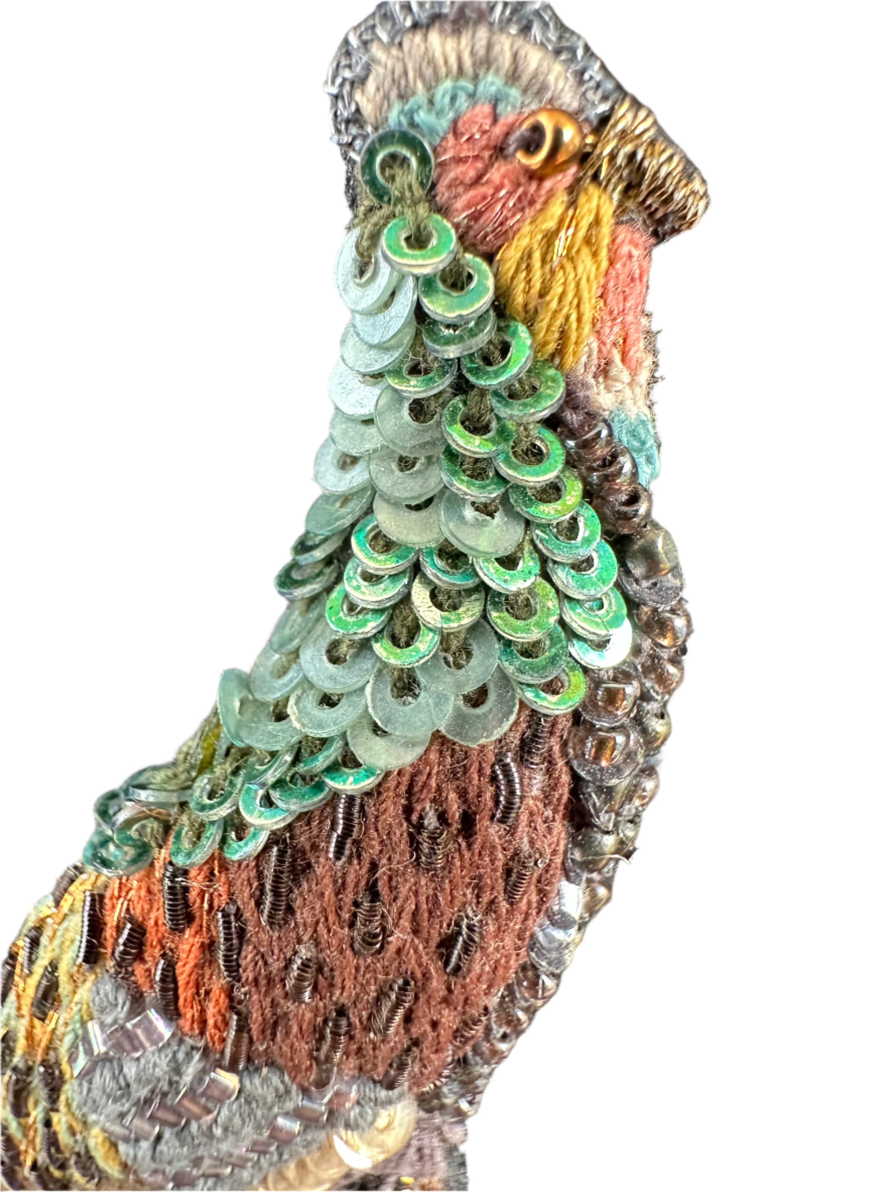 Handmade Embroidered Beaded India - Jungle Fowl (1.75"x 2.5")