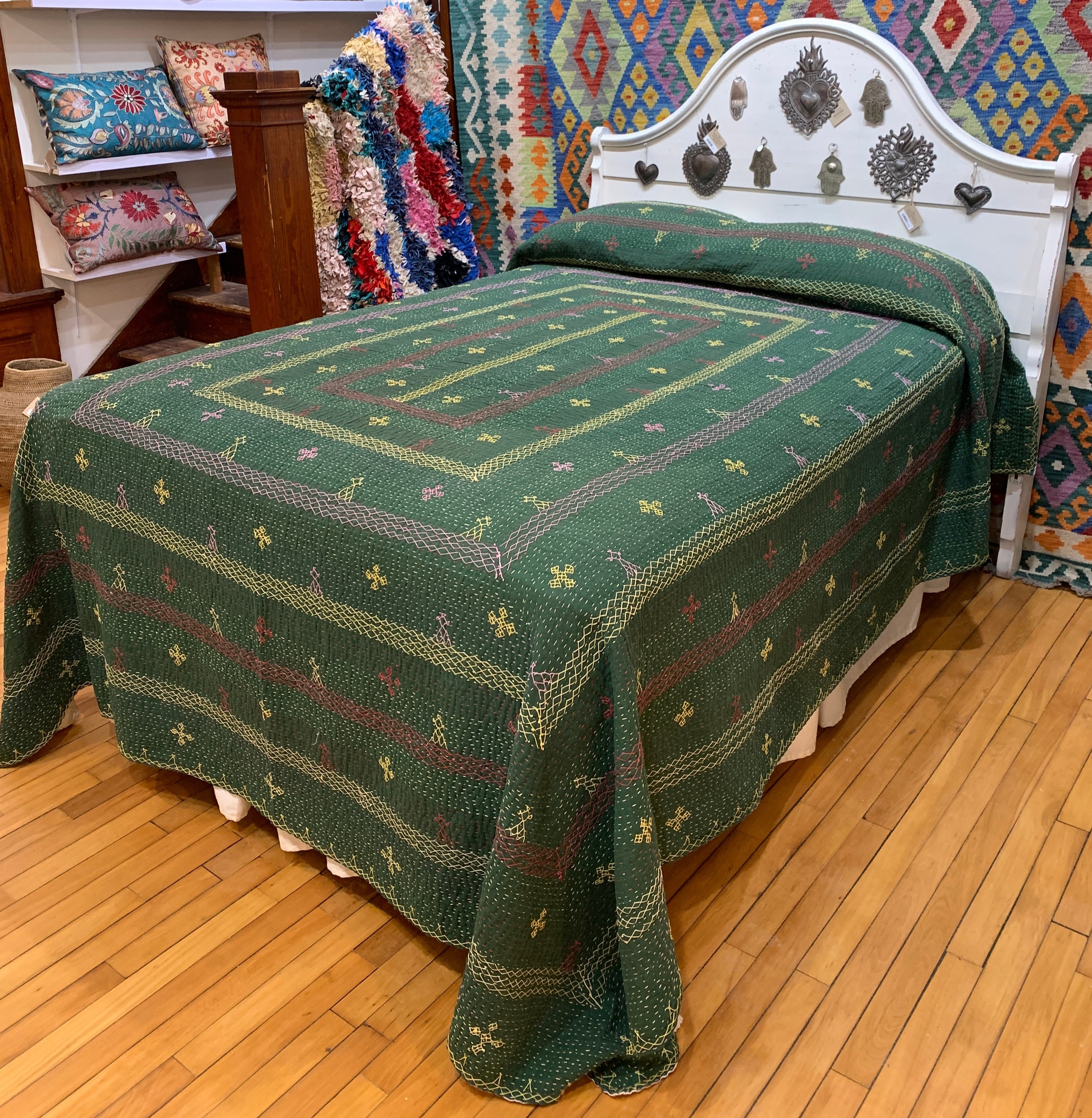 Hand Stitched Ralli Quilt Single India  - Pine