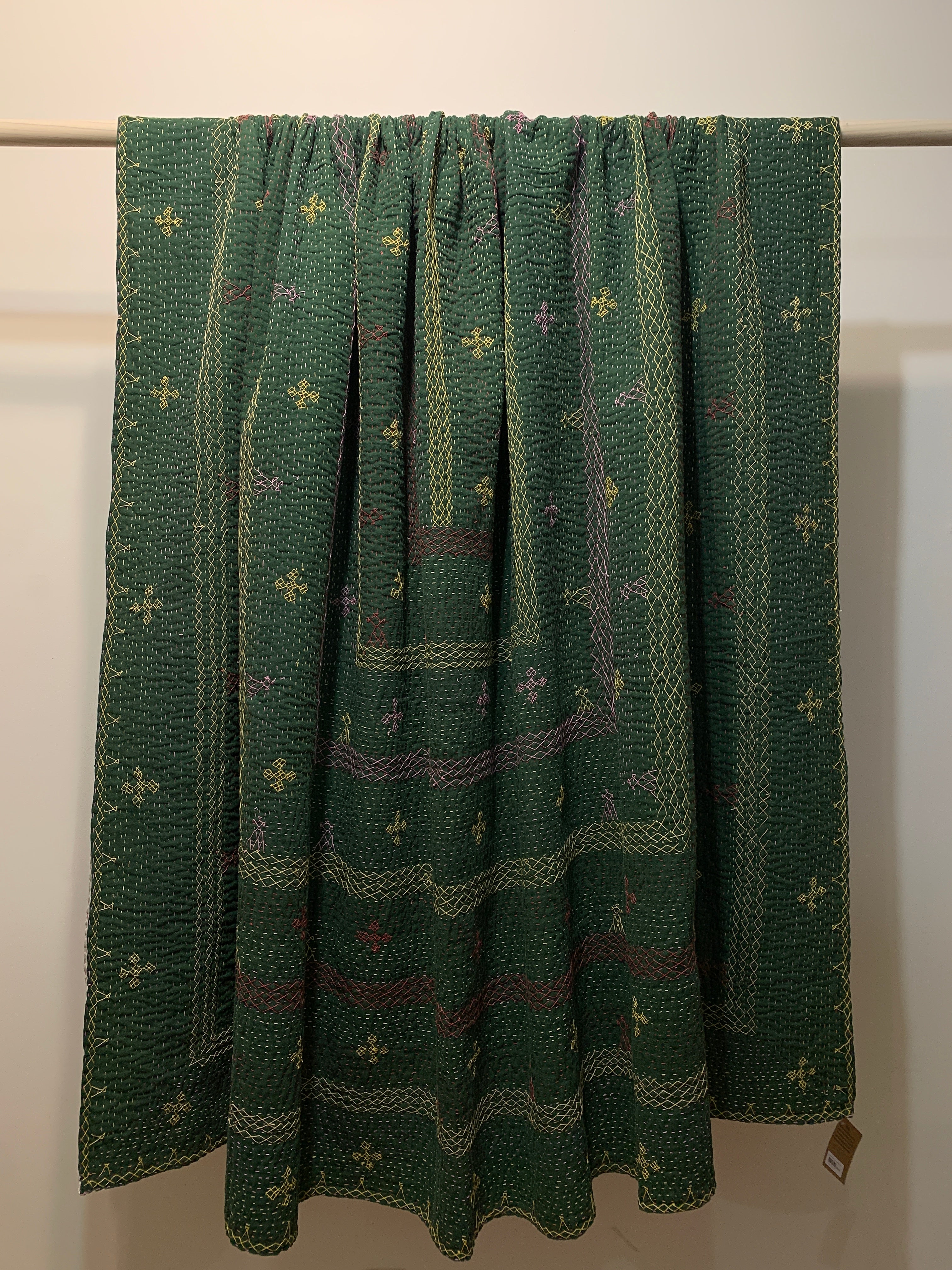 Hand Stitched Ralli Quilt Queen India - Pine