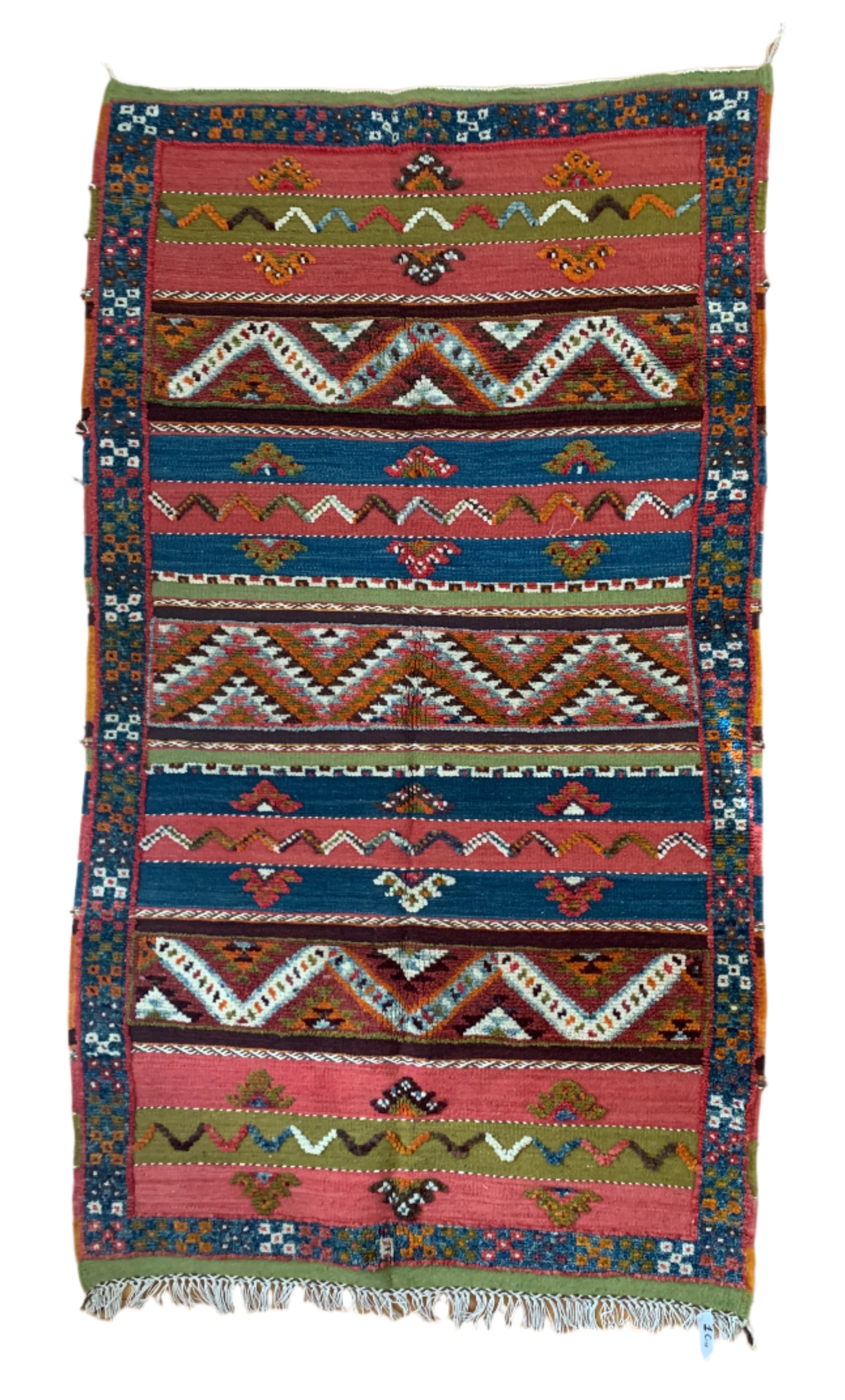 Handwoven Ait Abdellah Wool Rug Morocco - Blue & Pink (43" x 76")