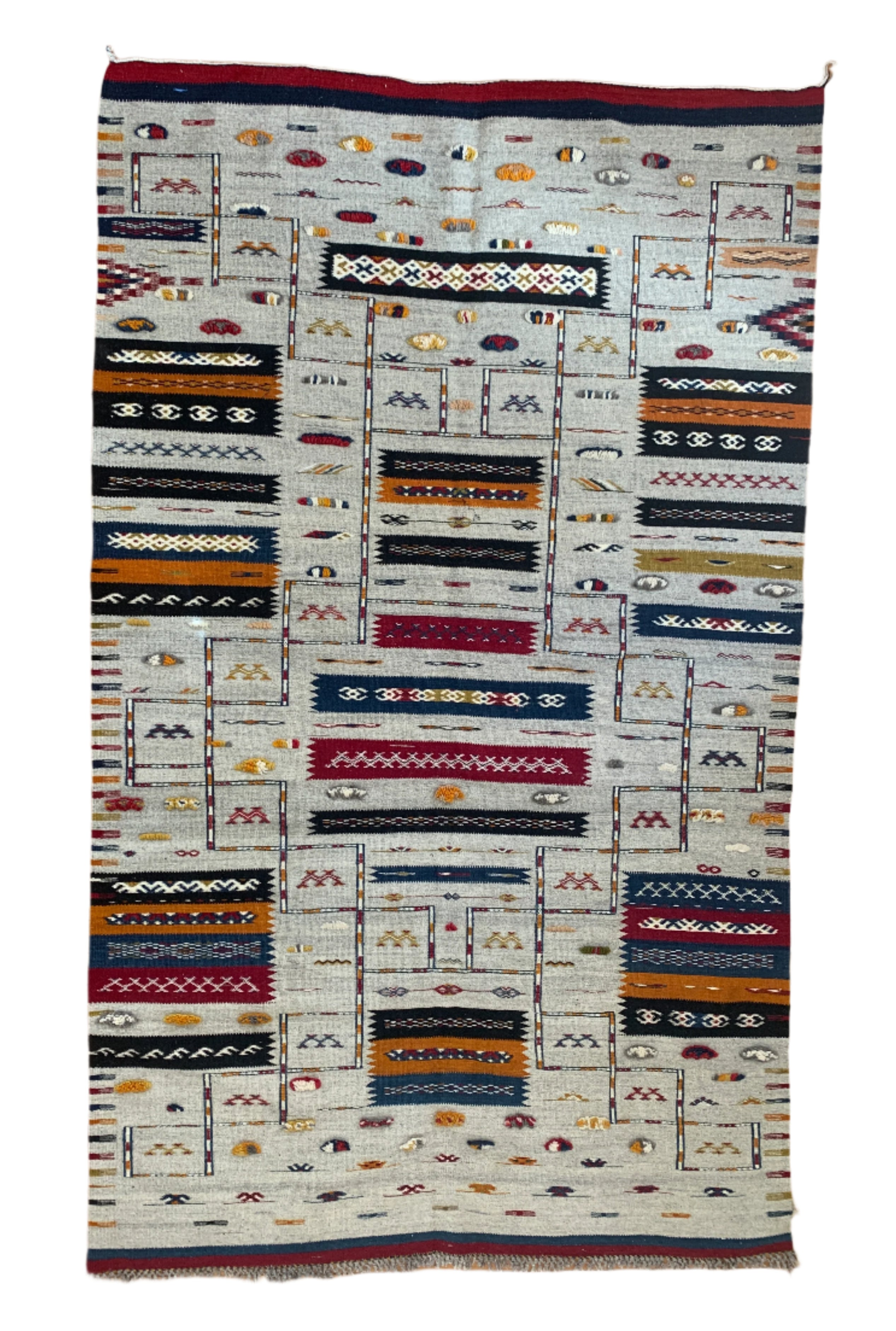 Handwoven Ahknif Tapestry Wool Rug Morocco - Grey (50" x 82")