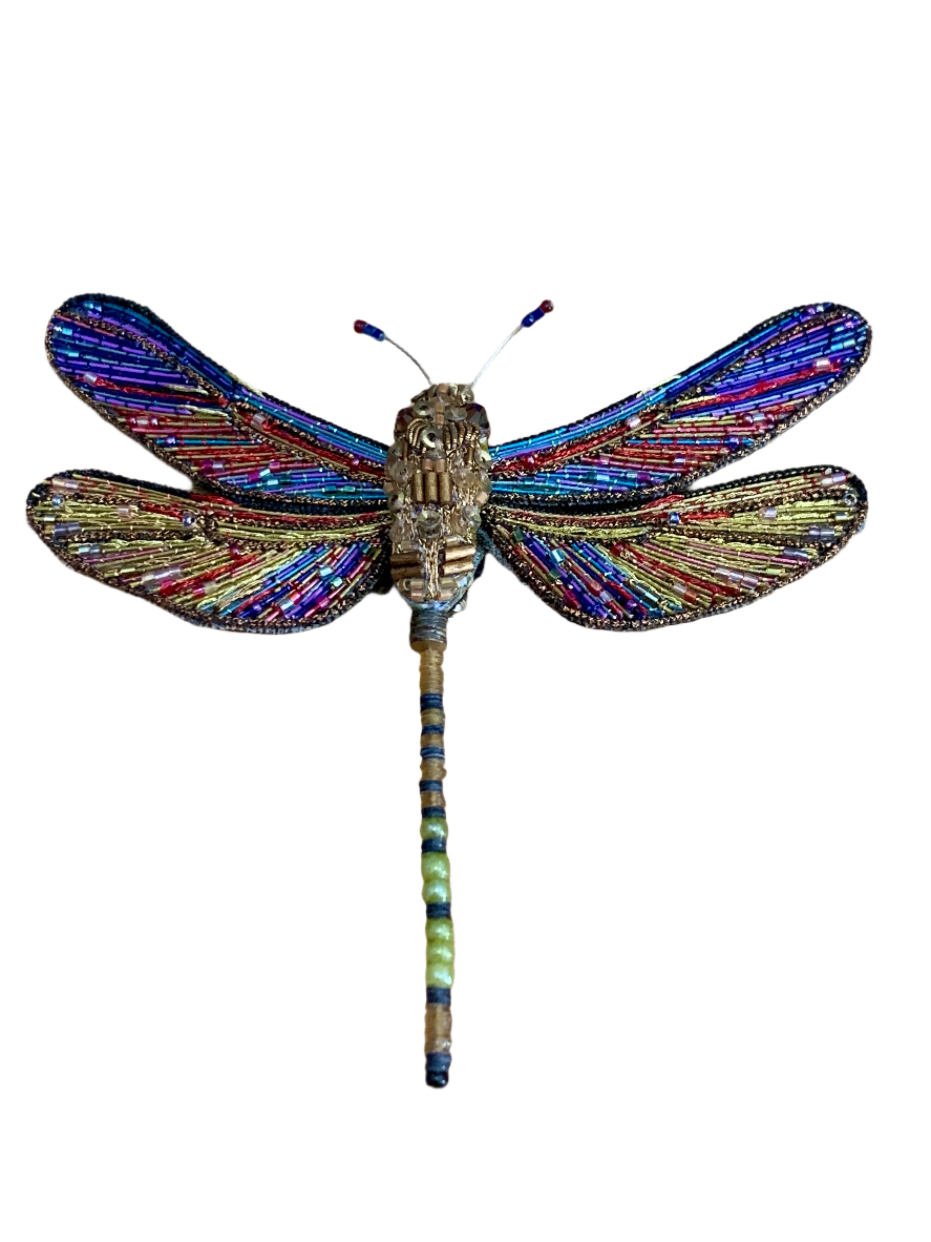 Embroidered and Beaded Brooch India - Brown Hawker Dragonfly