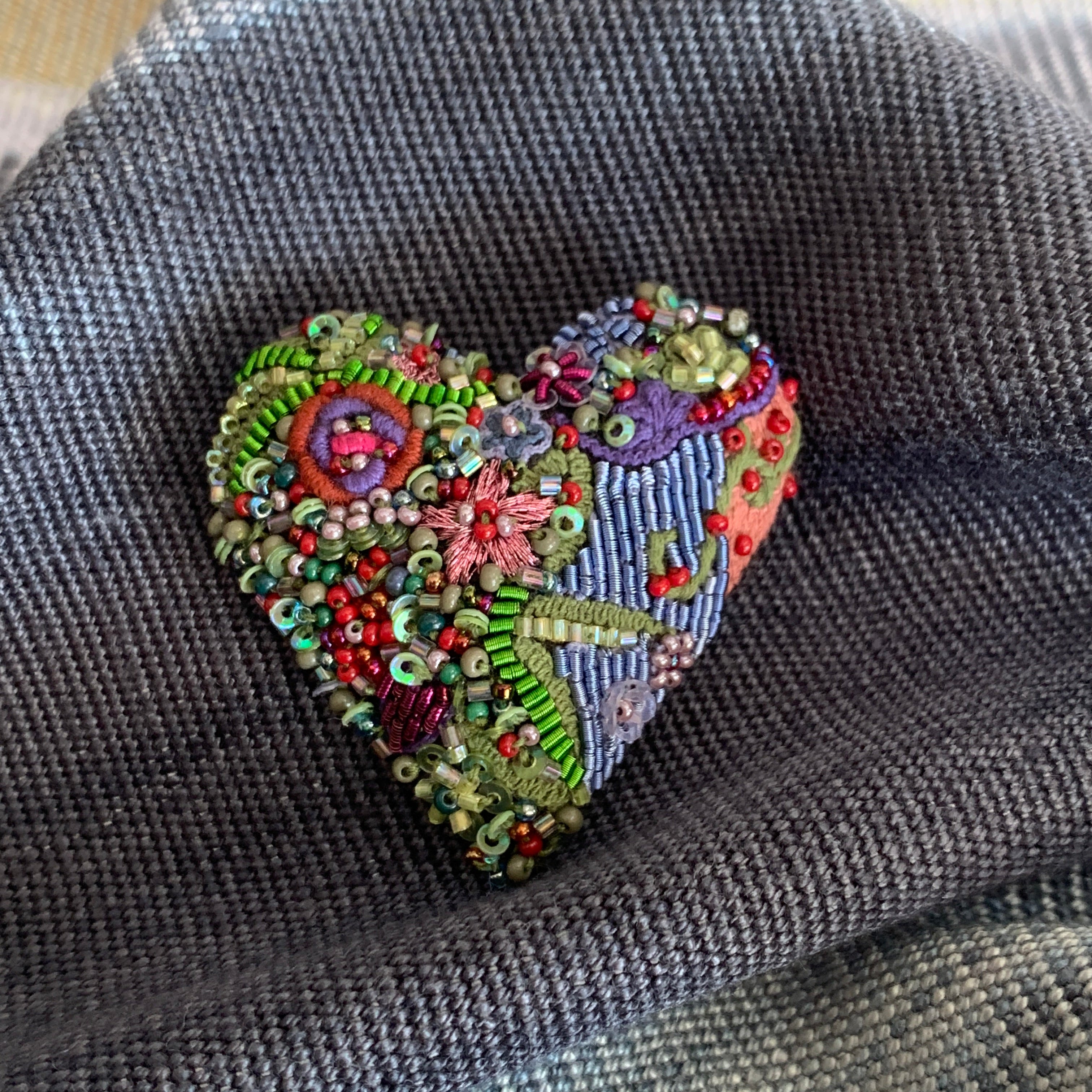 Embroidered and Beaded Brooch India - Blooming Heart