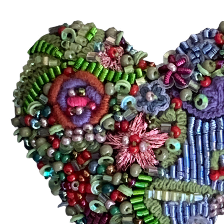 Embroidered and Beaded Brooch India - Blooming Heart