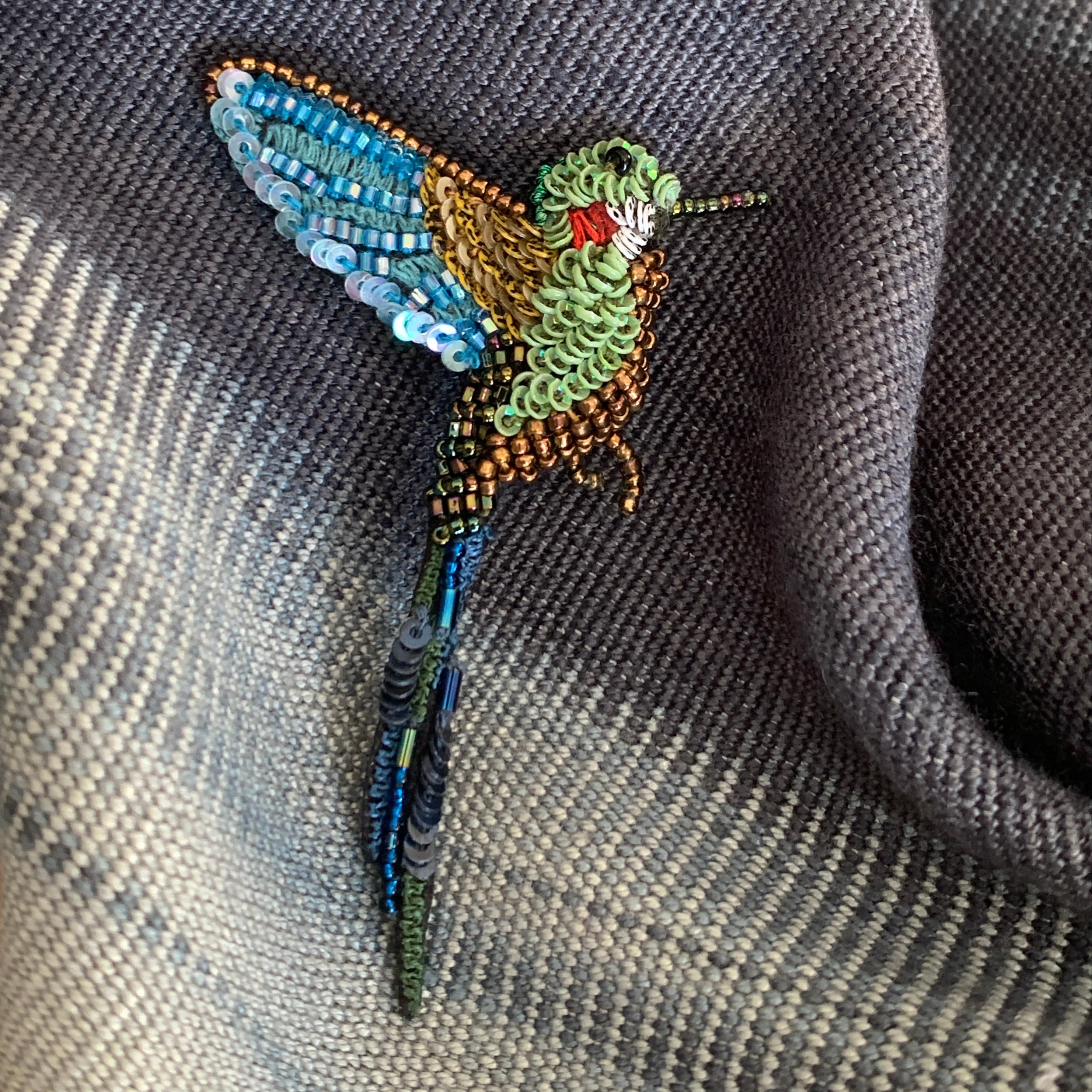 Embroidered & Beaded Brooch - Tropical Hummingbird