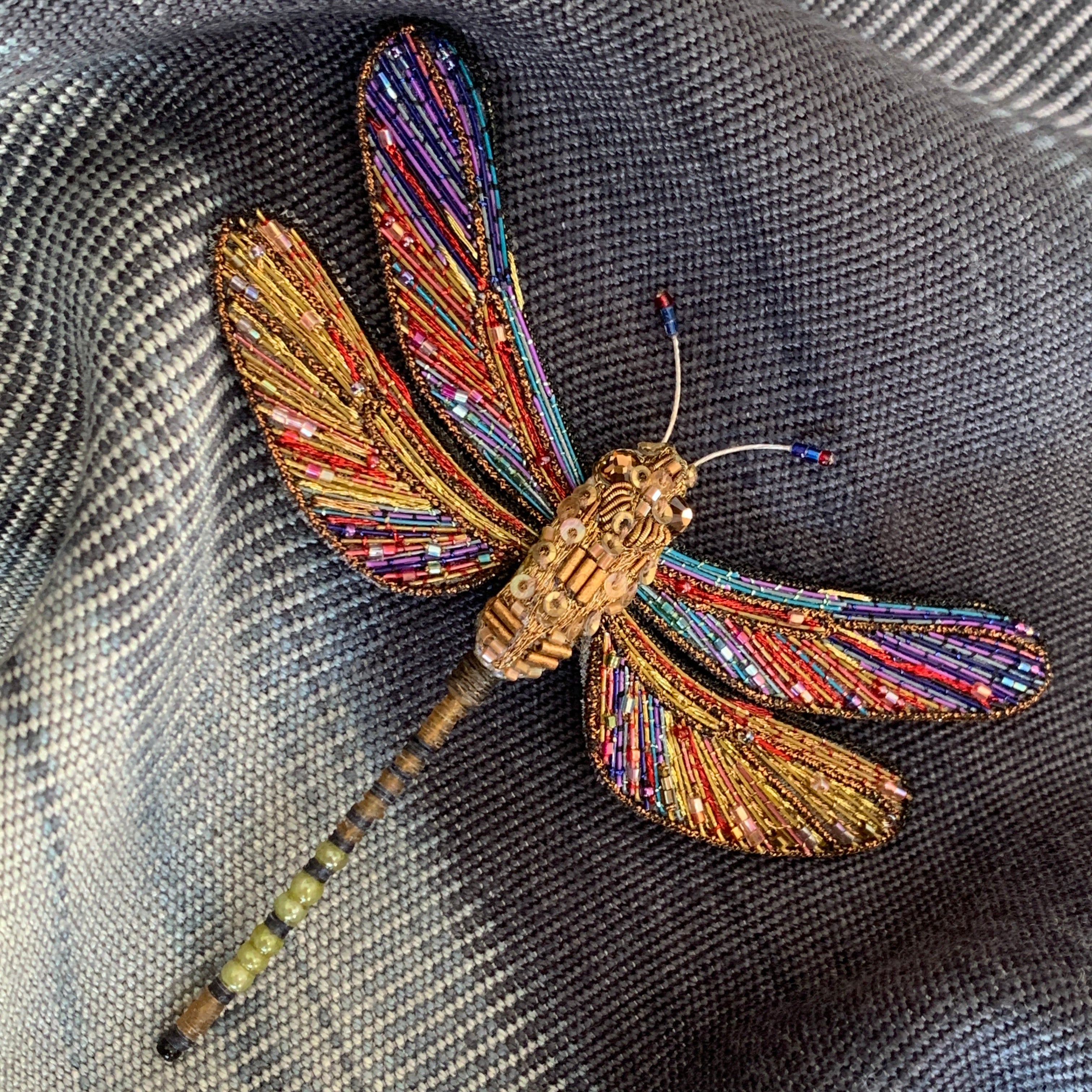 Embroidered and Beaded Brooch India - Brown Hawker Dragonfly