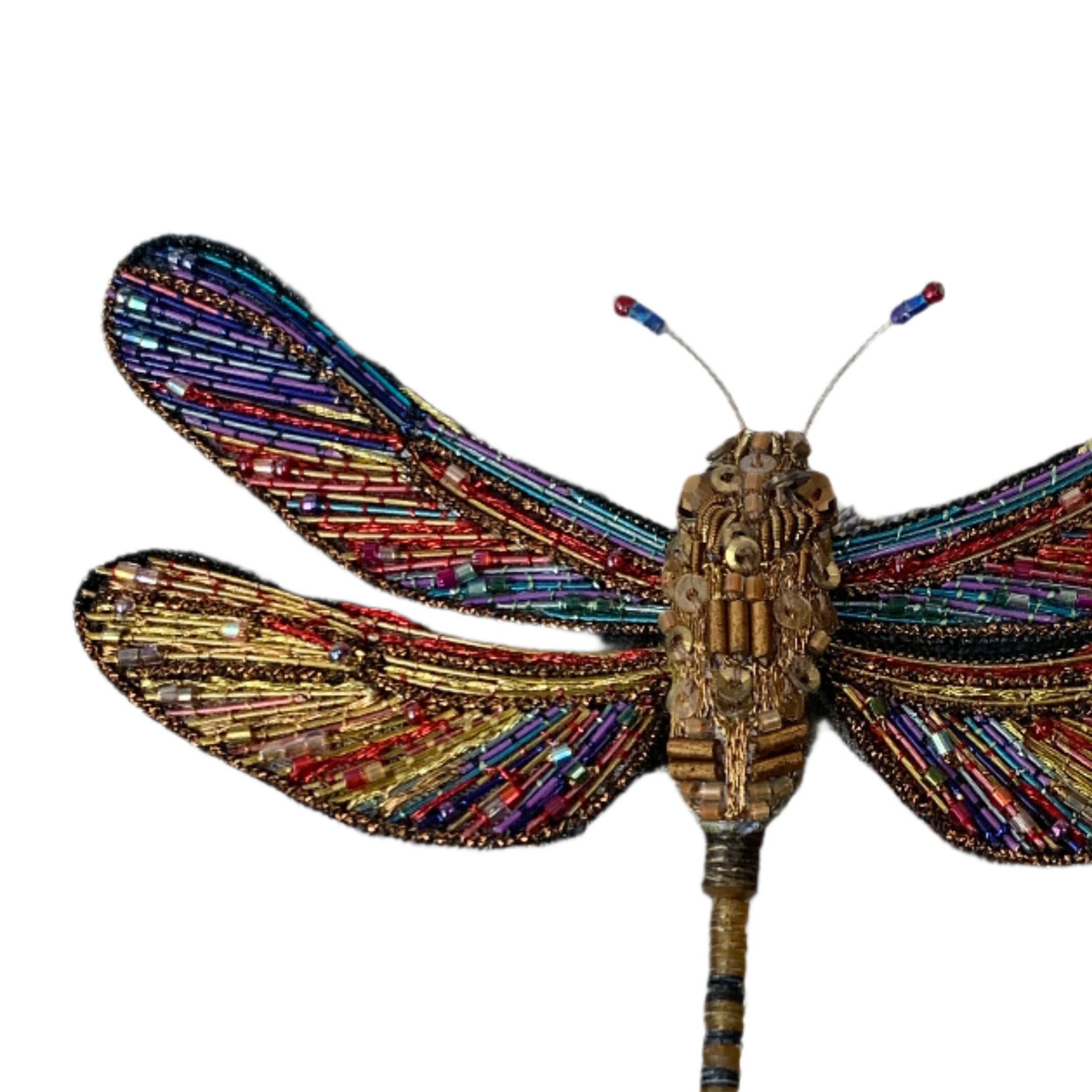 Embroidered and Beaded Brooch India - Brown Hawker Dragonfly