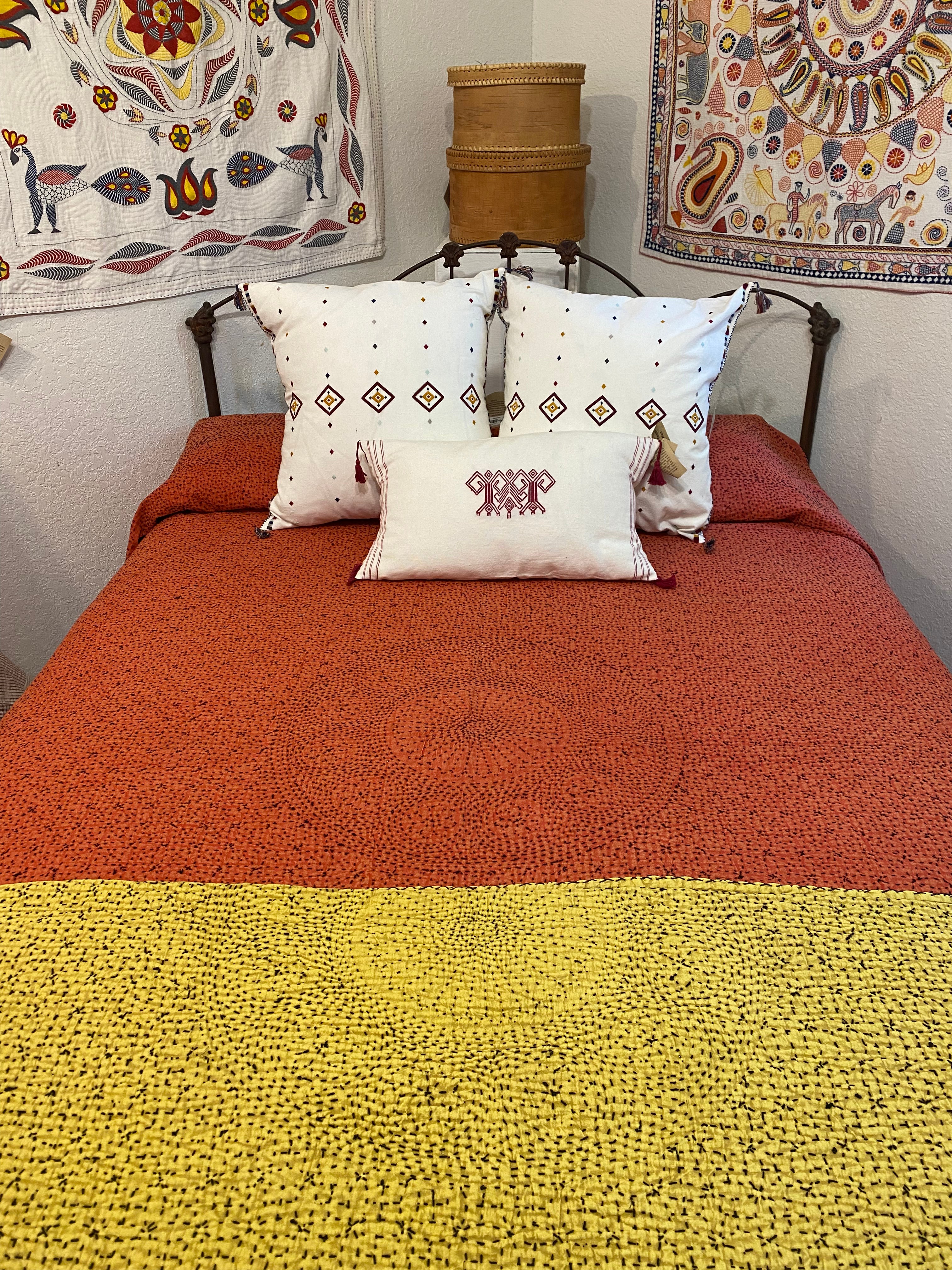 Hand Stitched Cotton Quilt Queen India - Gold