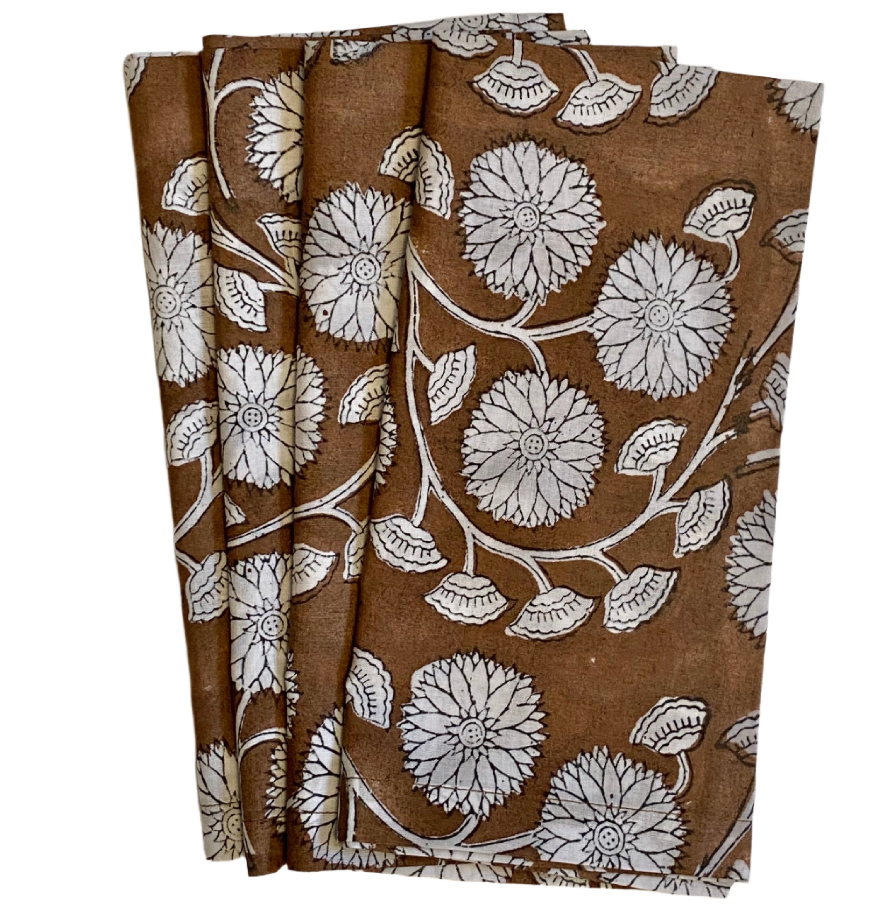 Hand Block Printed Light Coffee Napkins India Set of 4 (20")