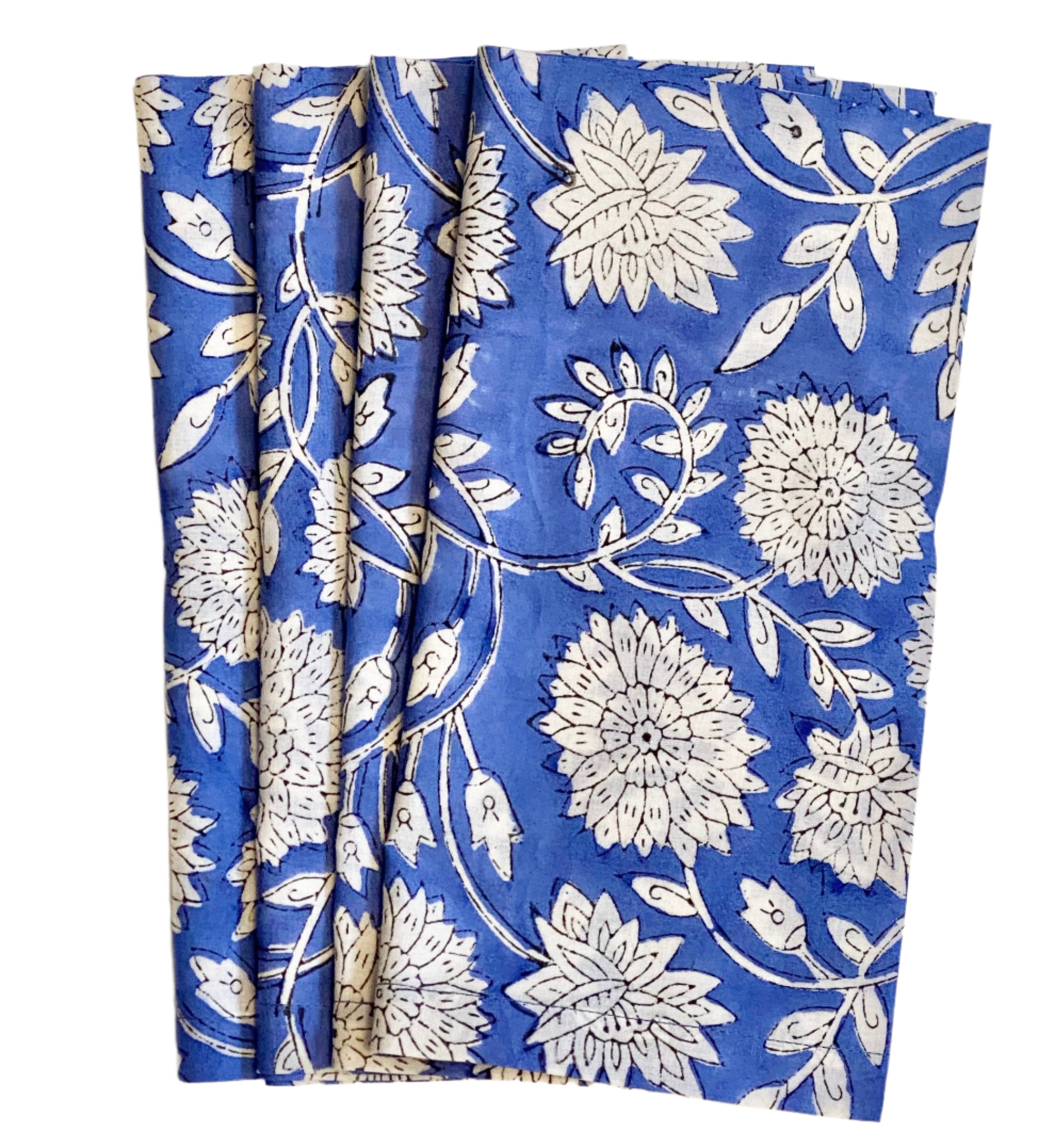 Hand Block Printed Periwinkle Floral Napkins India Set of 4 (20")