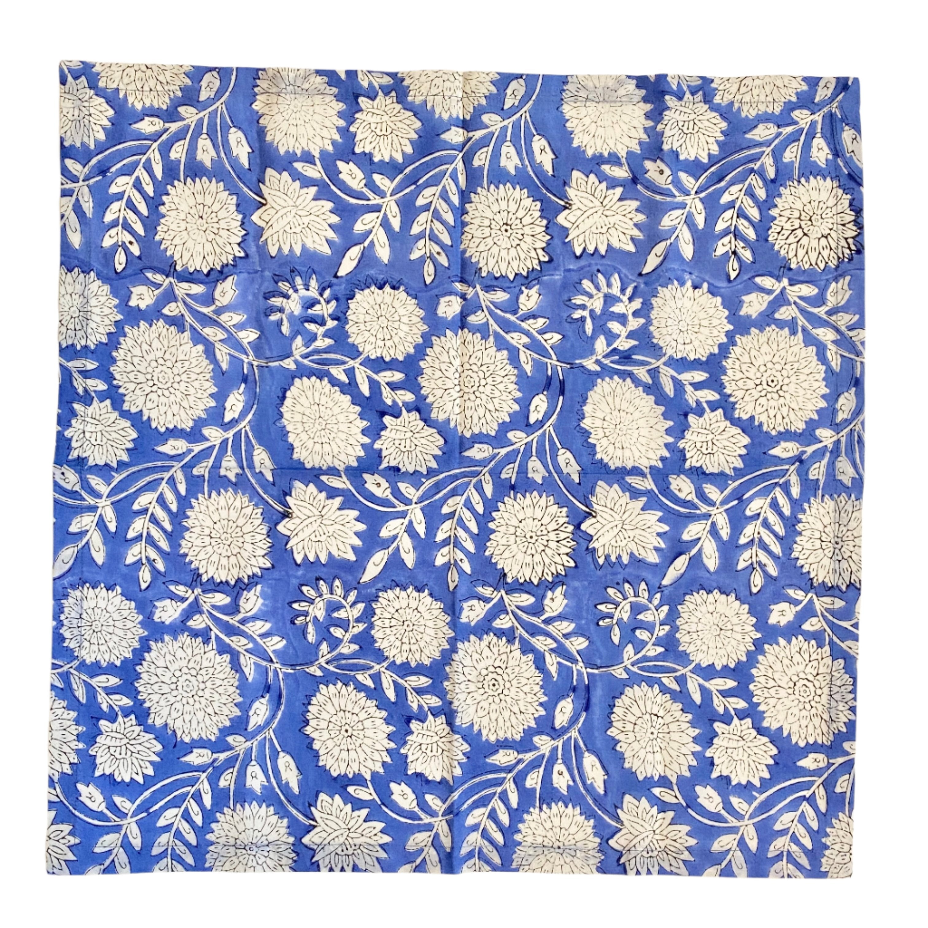 Hand Block Printed Periwinkle Floral Napkins India Set of 4 (20")