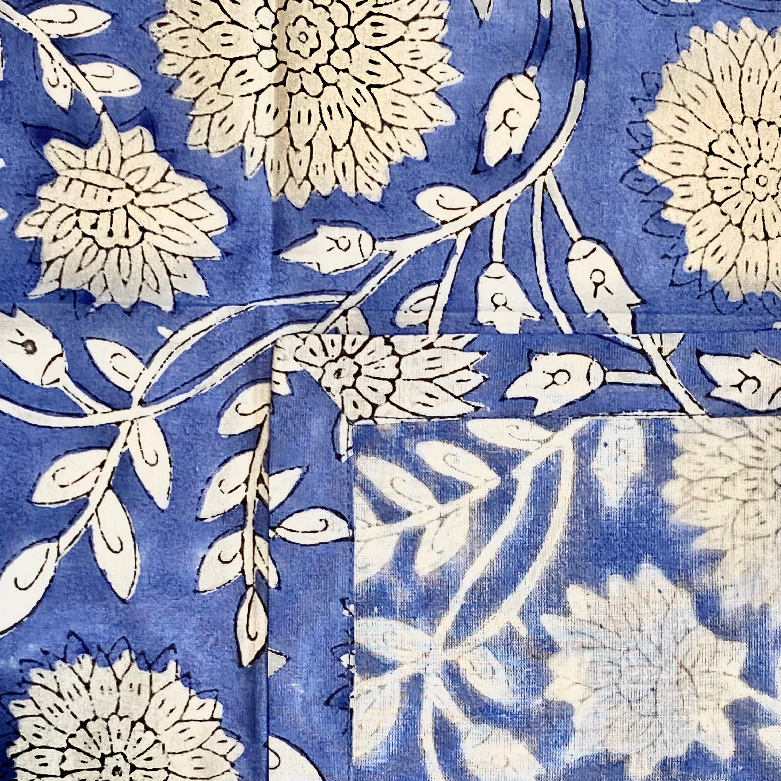 Hand Block Printed Periwinkle Floral Napkins India Set of 4 (20")